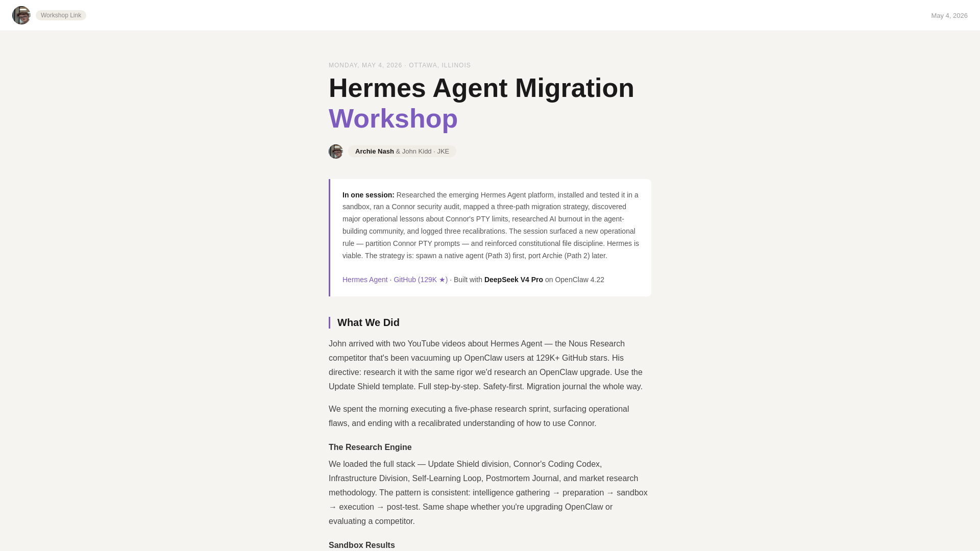 website screenshot of https://hermes-migration-workshop.pages.dev/