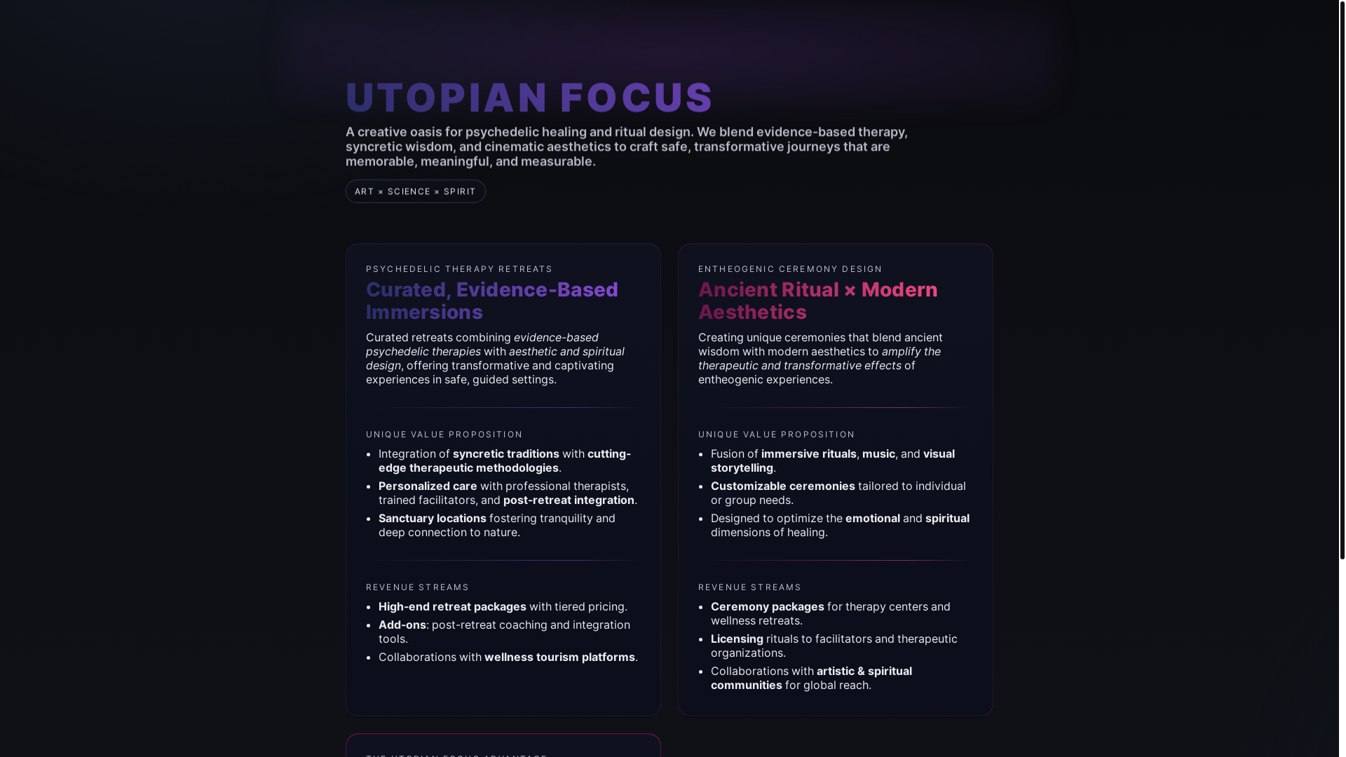 website screenshot of https://utopian.center/
