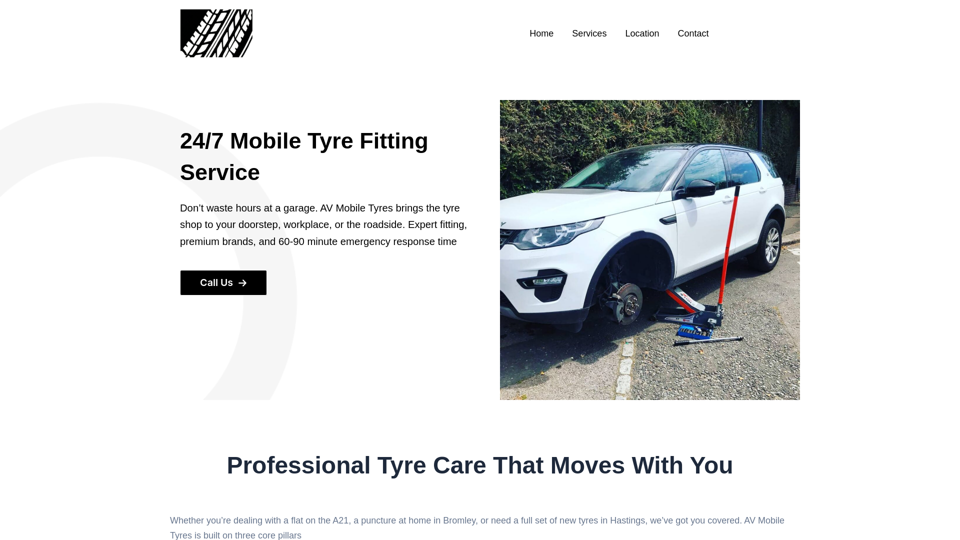 website screenshot of https://avmobiletyres.co.uk