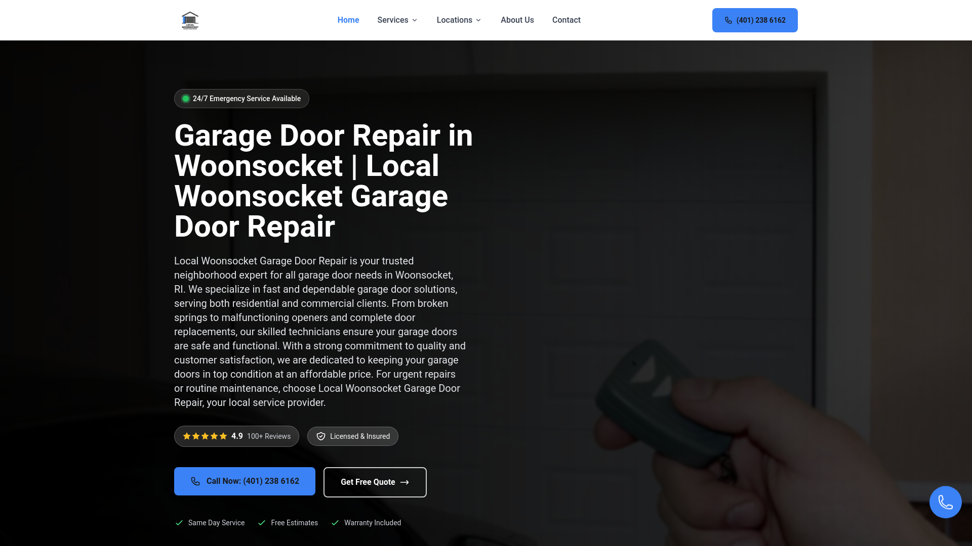 website screenshot of https://woonsocketgaragedoorrepair.com