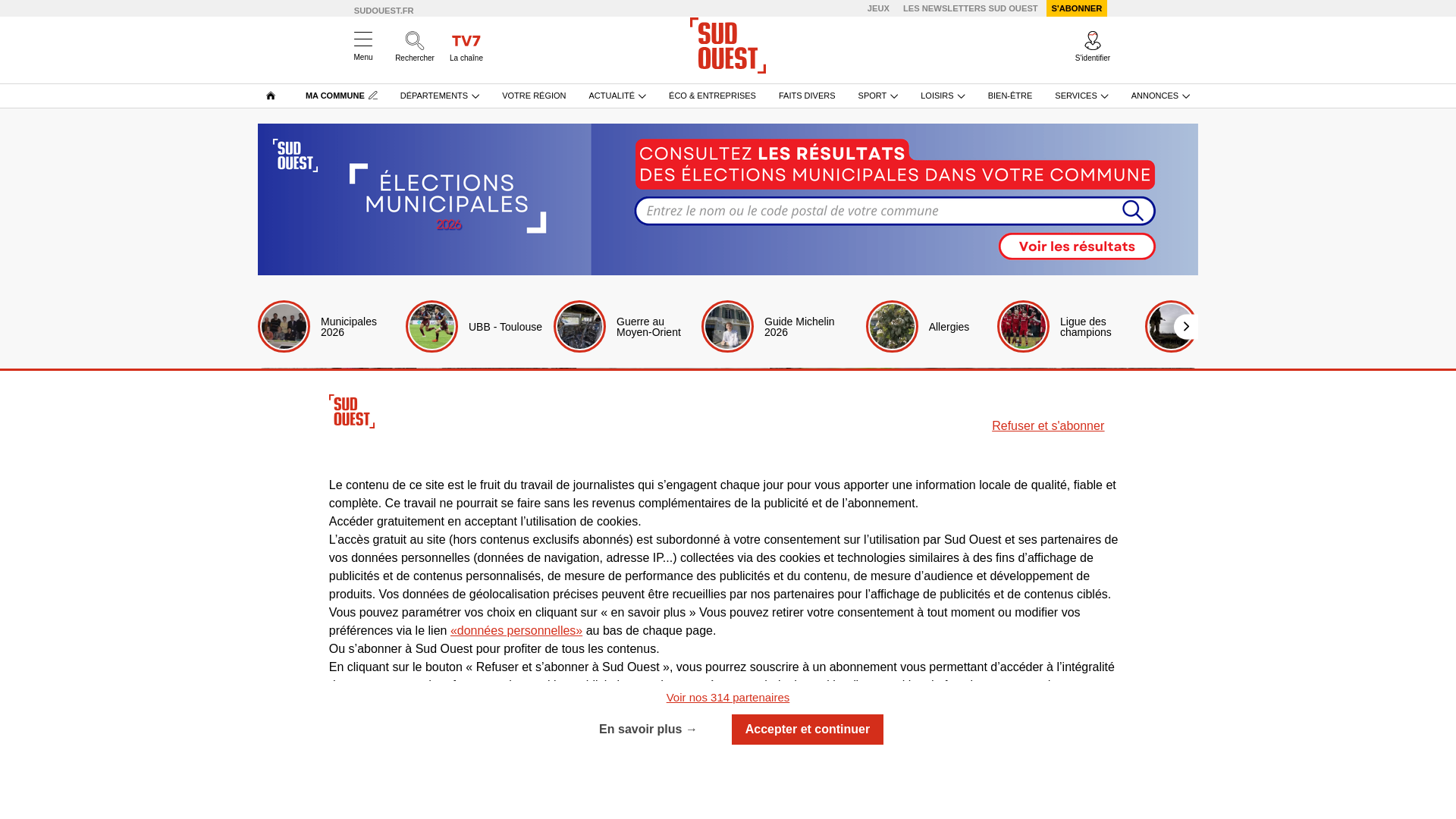 website screenshot of https://www.sudouest.fr