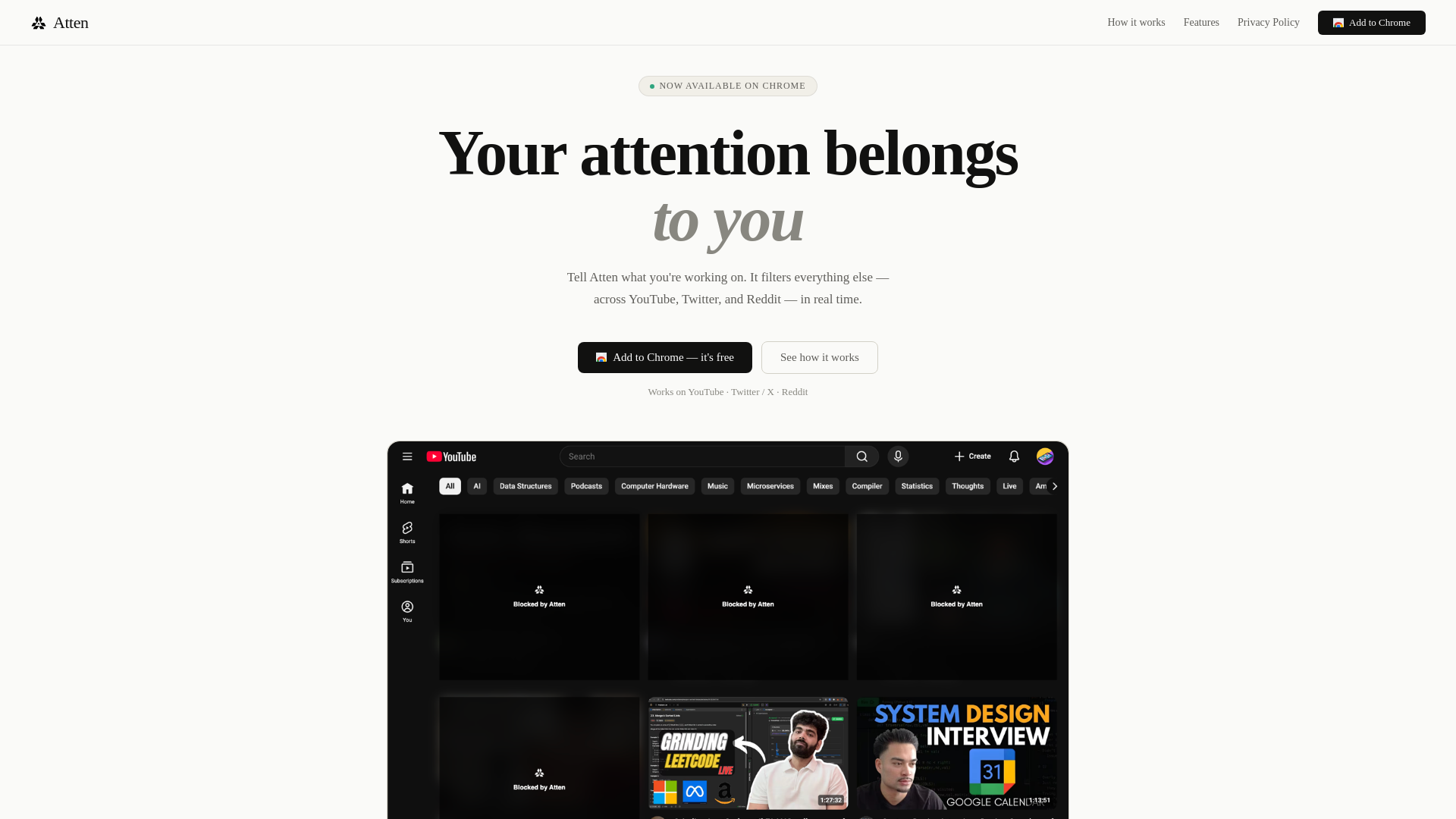 website screenshot of https://atten.page/