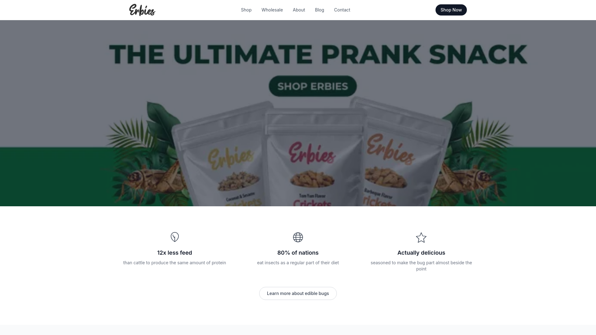 website screenshot of https://eaterbies.com