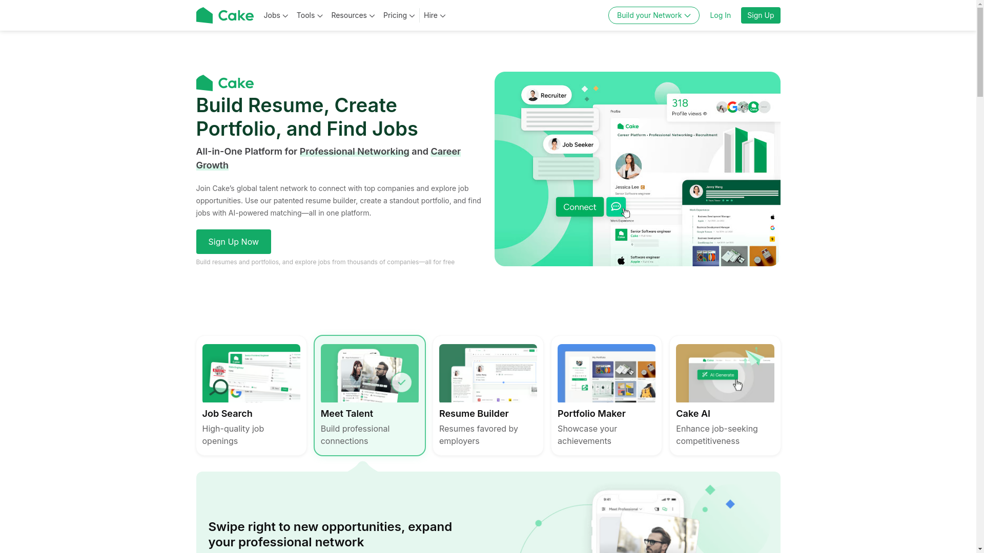 website screenshot of https://cakeresume.com/