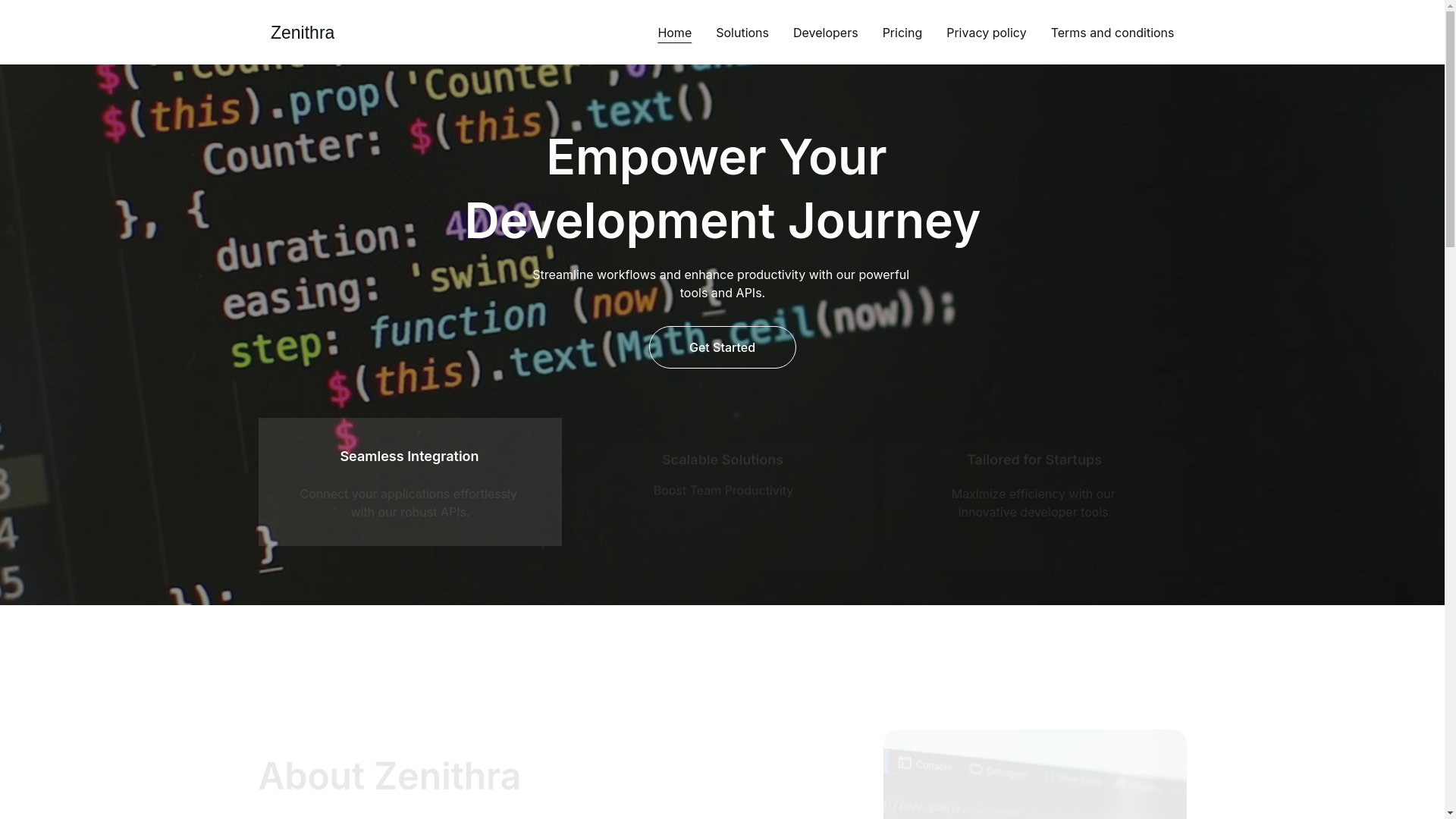 website screenshot of https://zenithra.space/