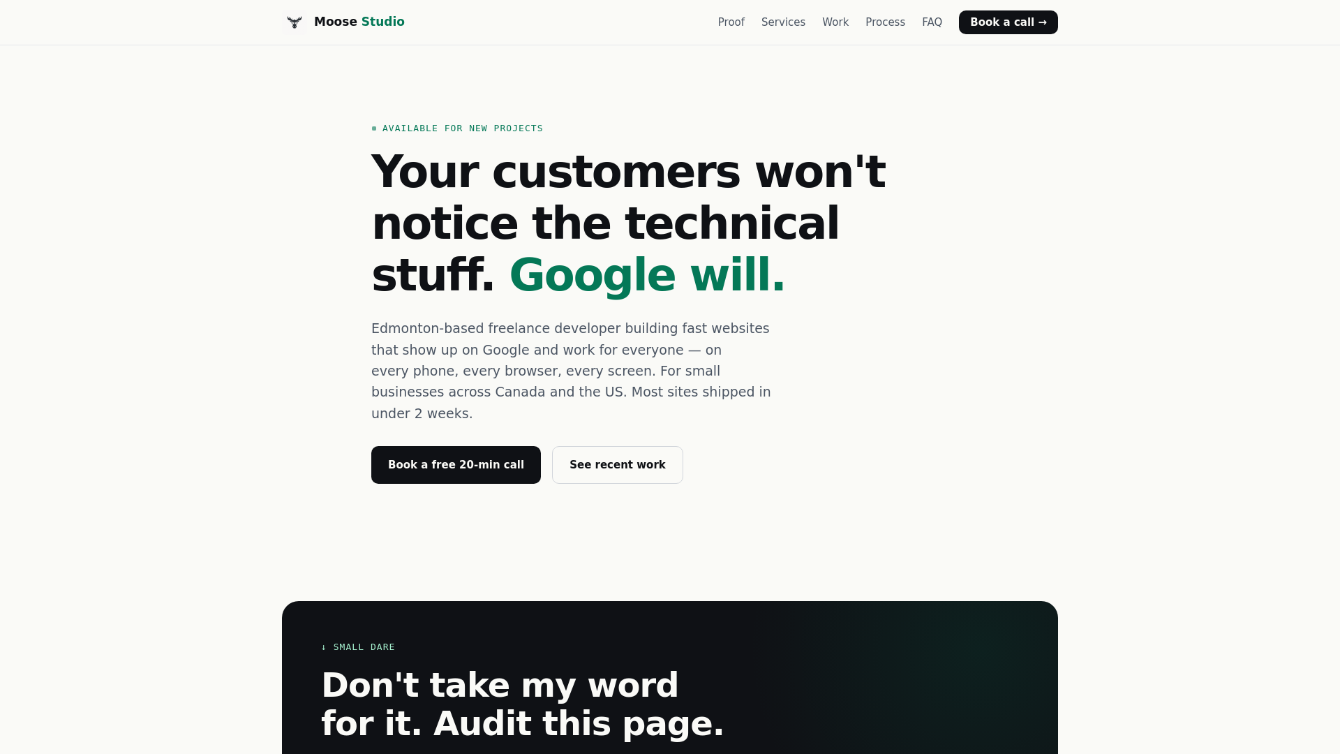 website screenshot of https://moosestudio.dev/