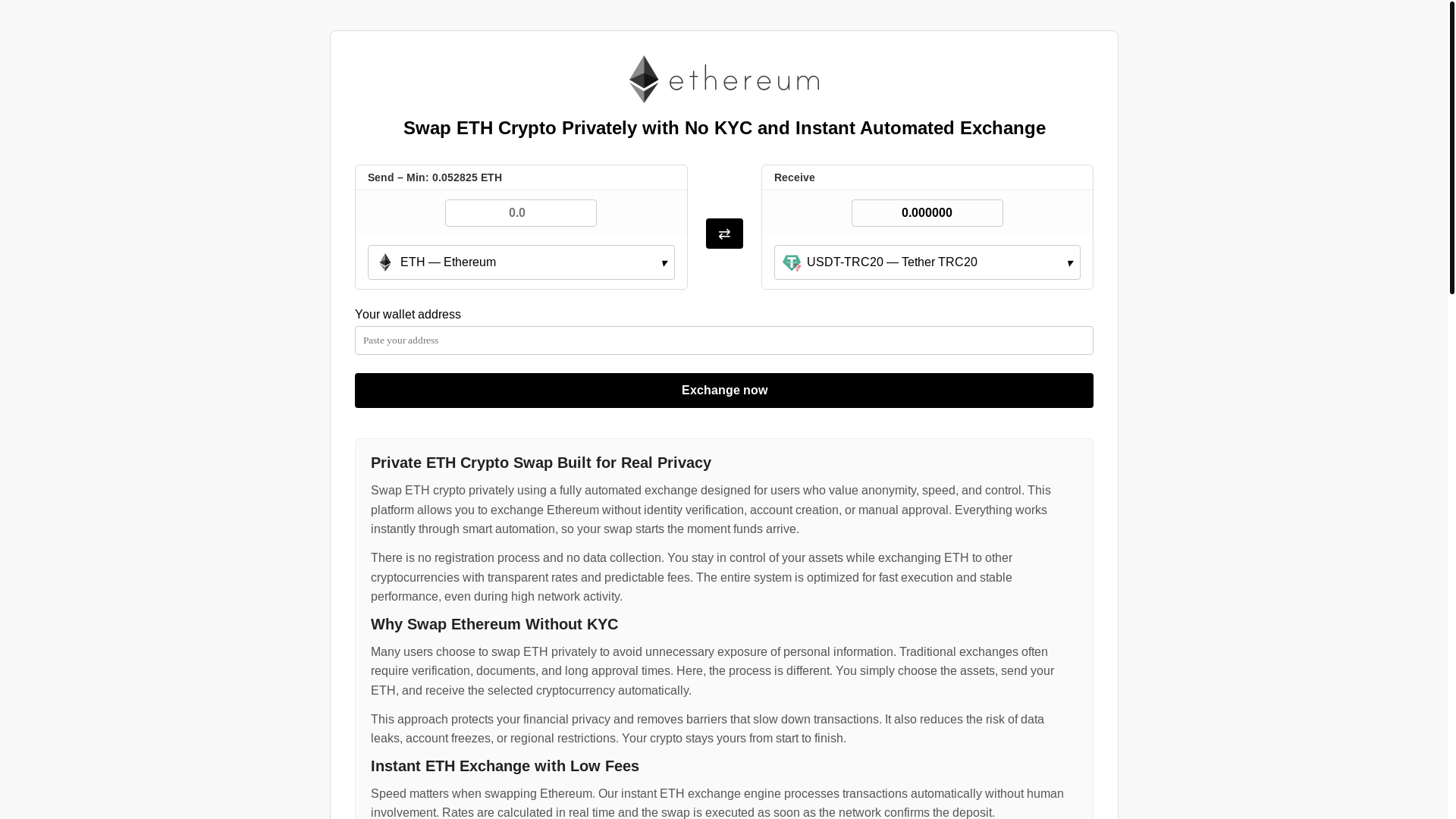 website screenshot of https://ethereum4exchange-swap.com/