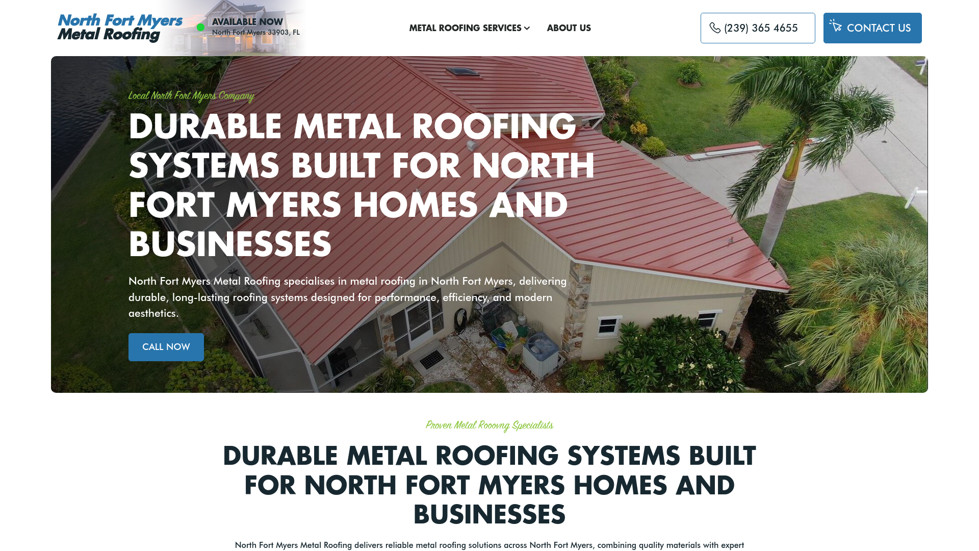 website screenshot of https://northfortmyersmetalroofing.com
