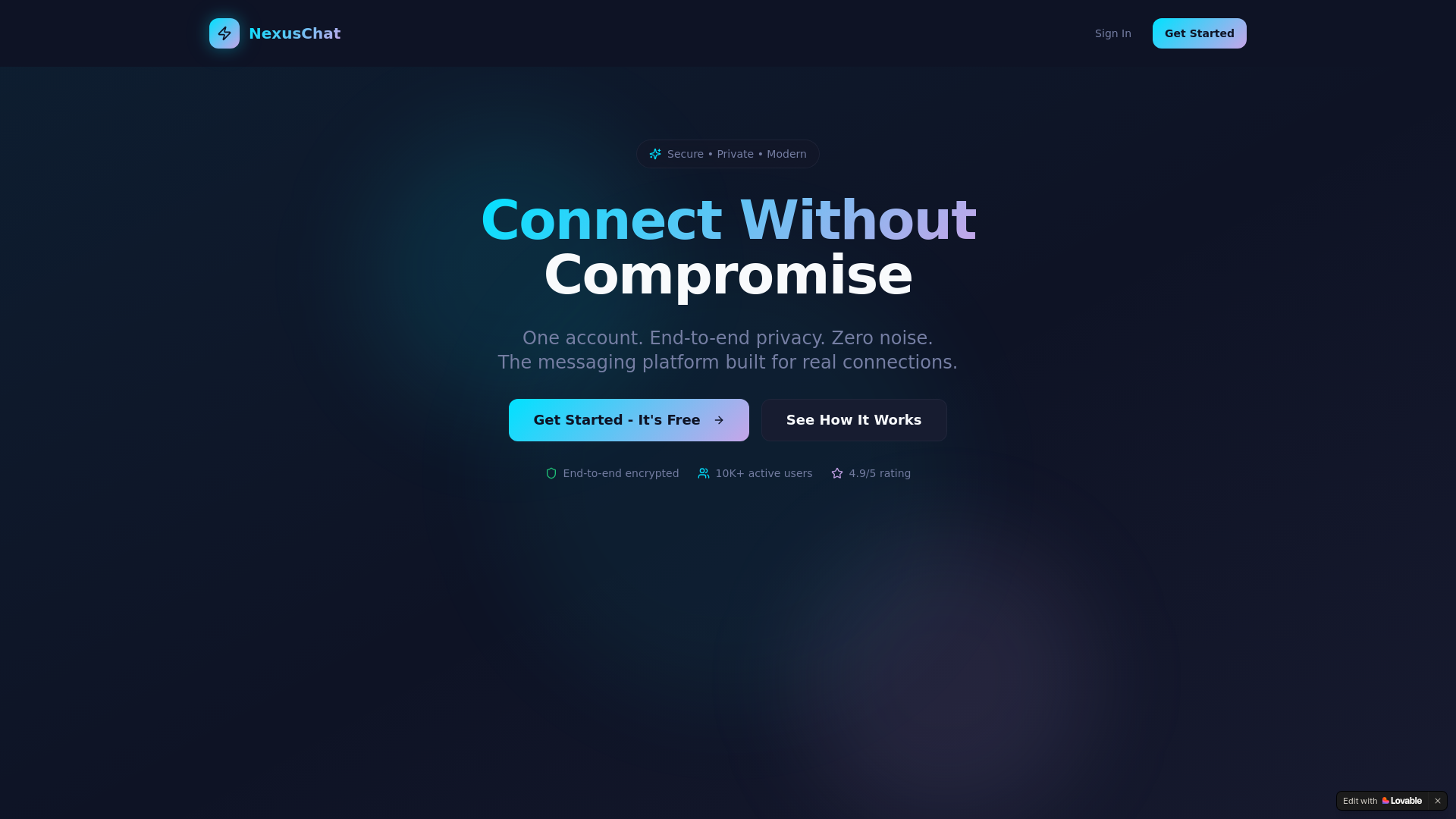 website screenshot of https://secchat.lovable.app/