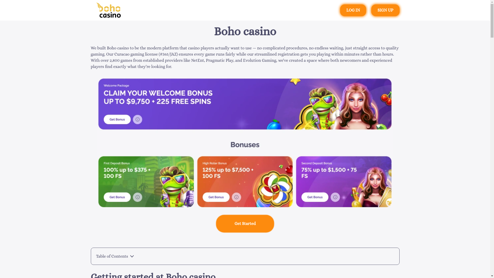 website screenshot of https://boho-casinos.com/