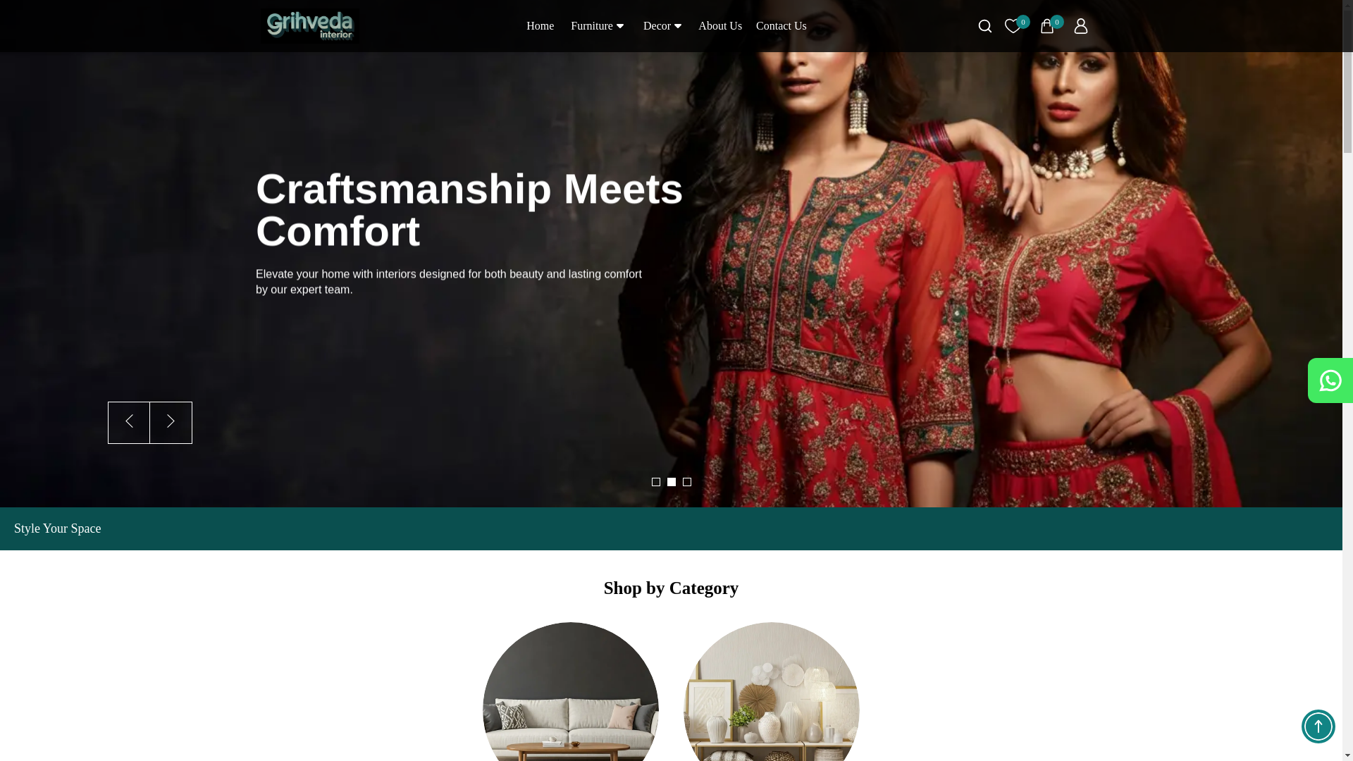 website screenshot of https://grihvedainterior.com/