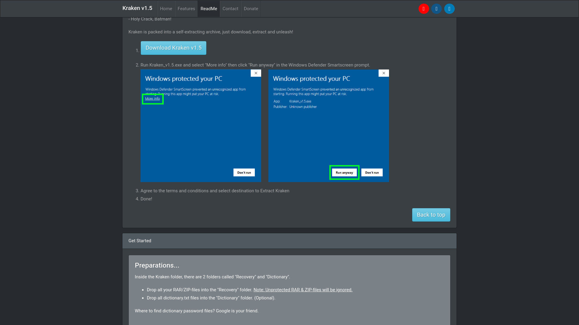website screenshot of https://kraken.nswardh.com/readme#install