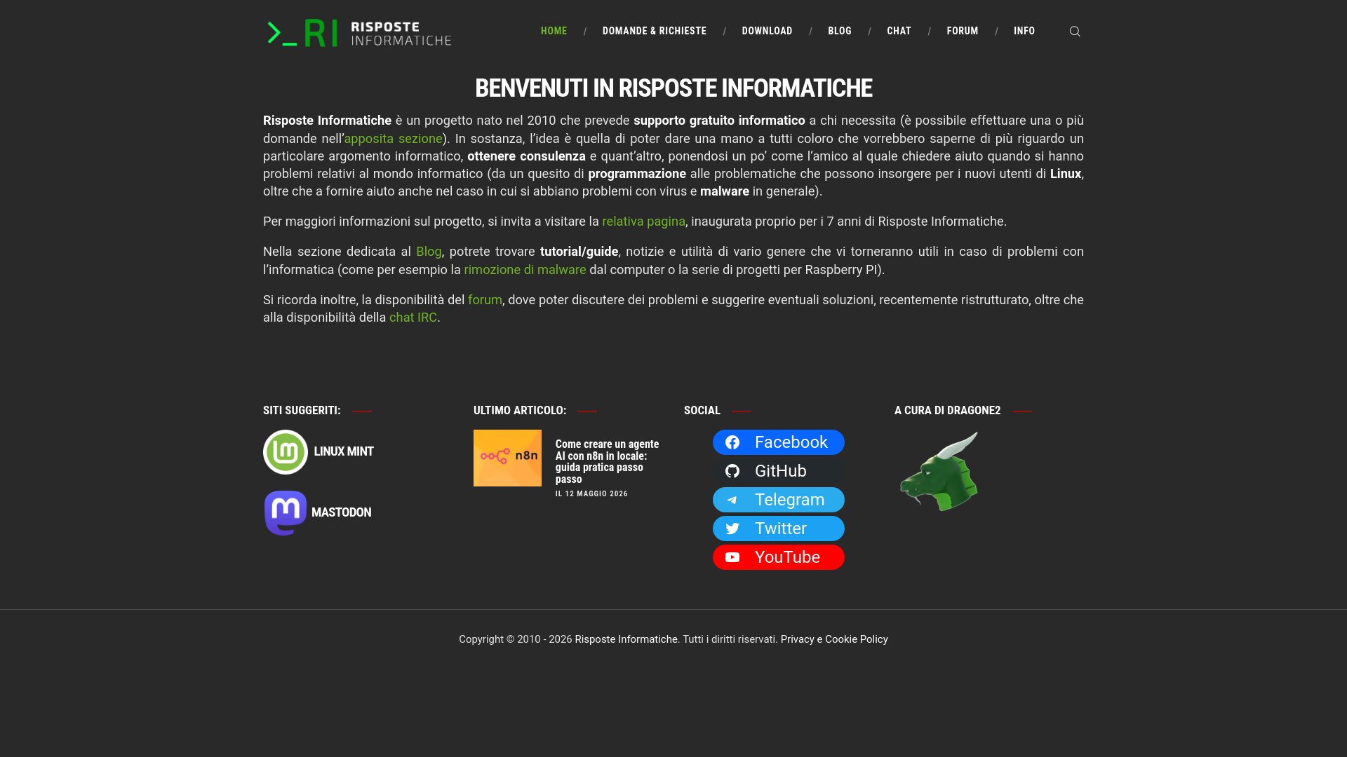 website screenshot of https://risposteinformatiche.it