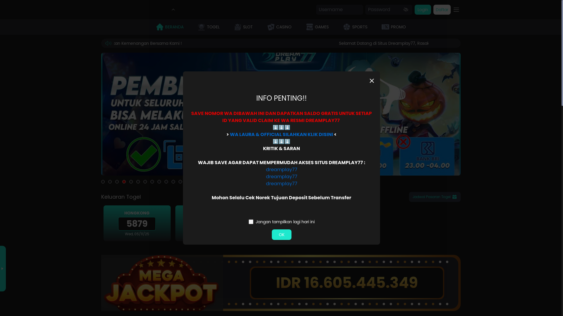 website screenshot of https://dreamplay77time.com/