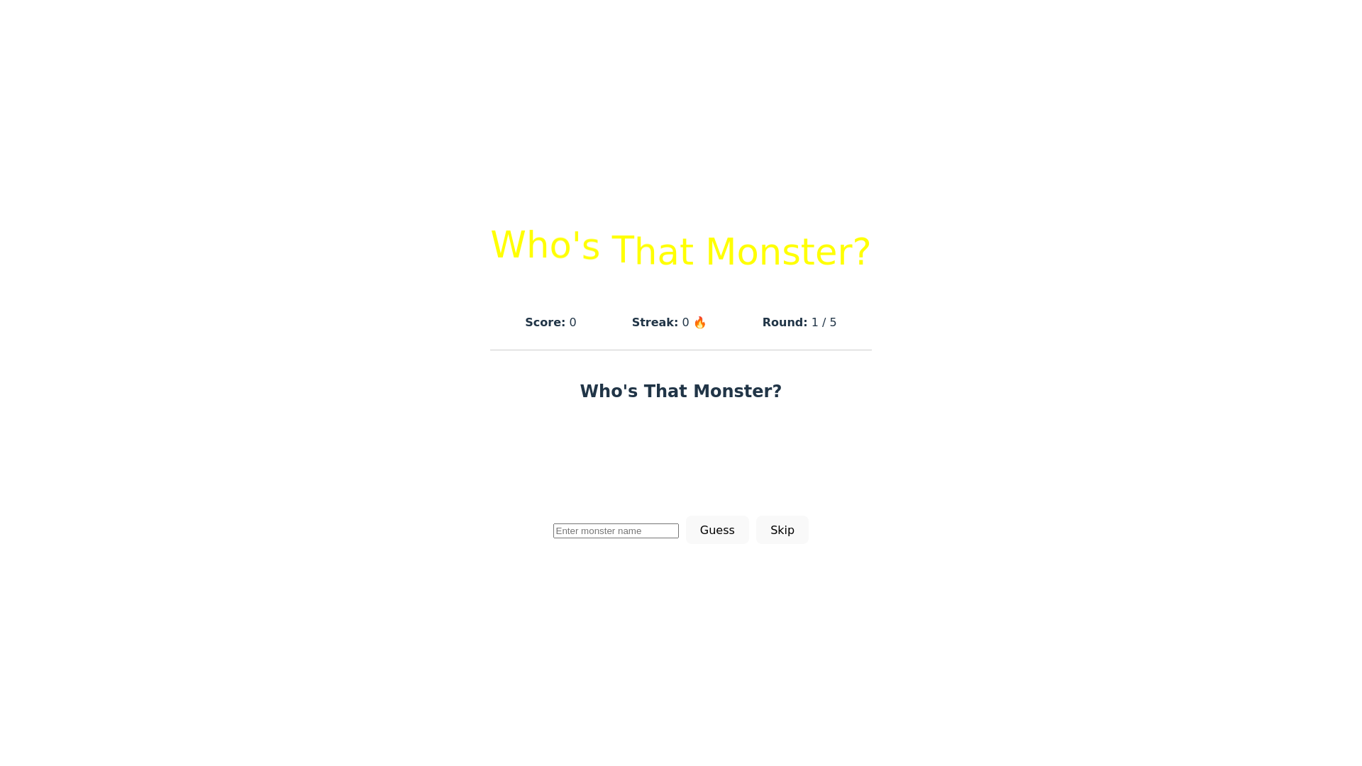 website screenshot of https://whosthatmonster.com/