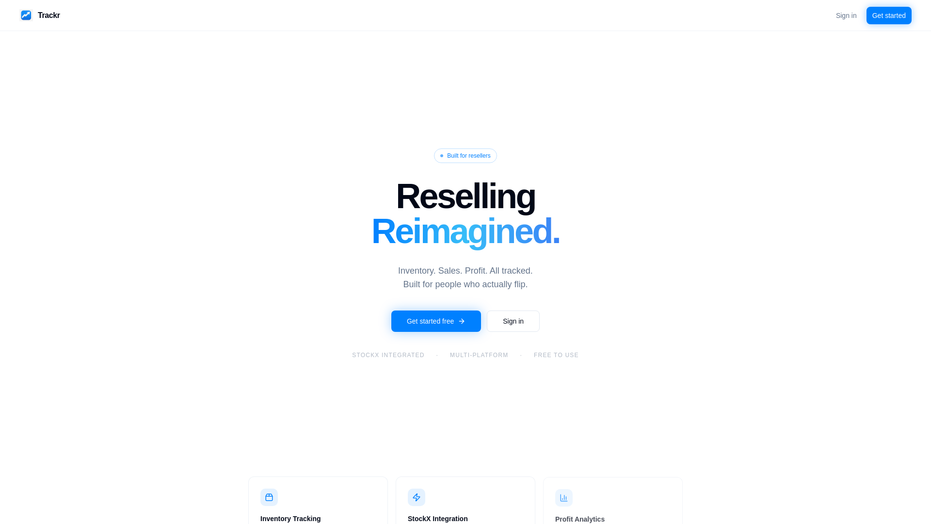 website screenshot of https://usetrackr.io/
