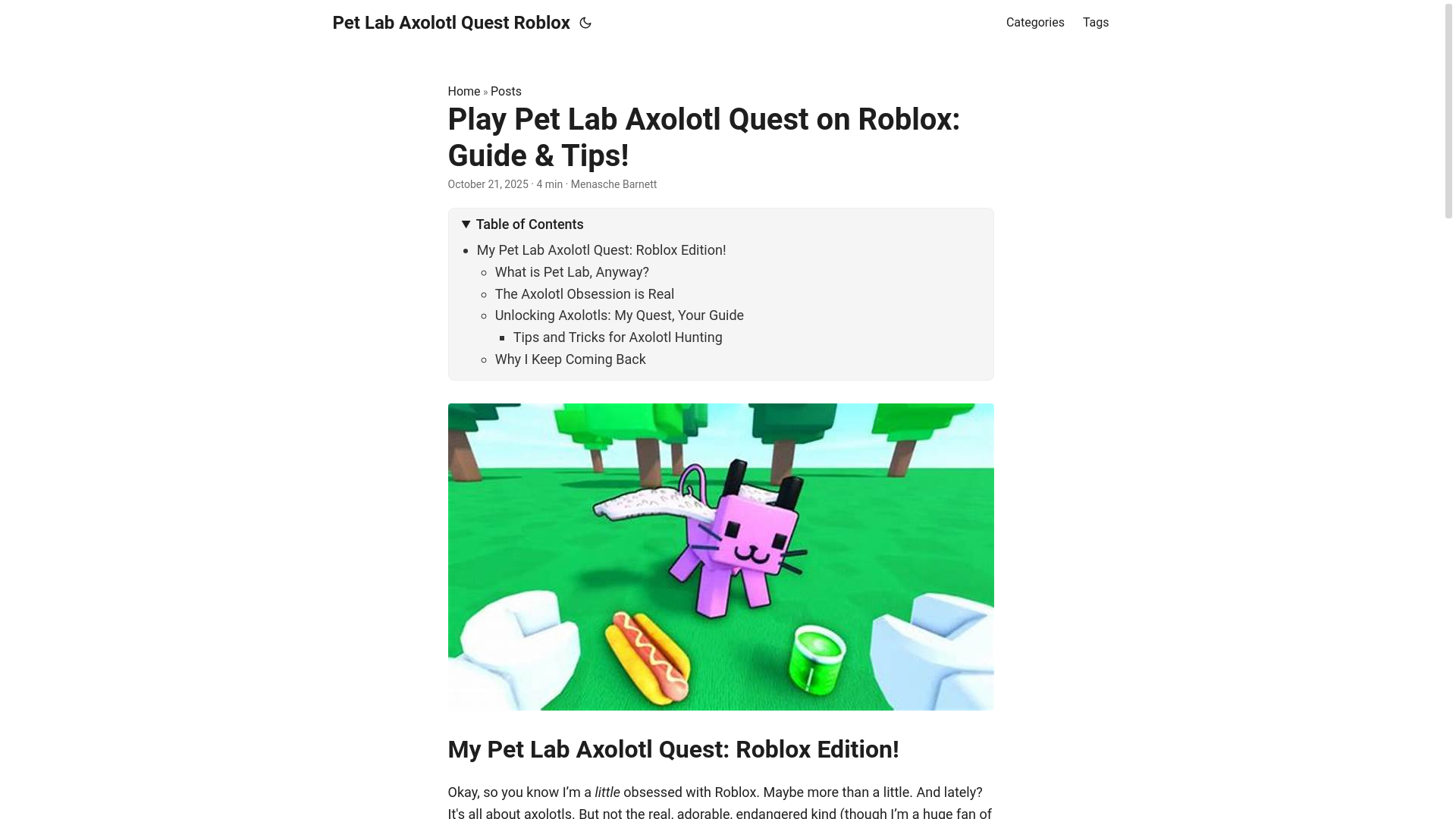website screenshot of https://pet-lab-axolotl-quest-roblox.pages.dev/