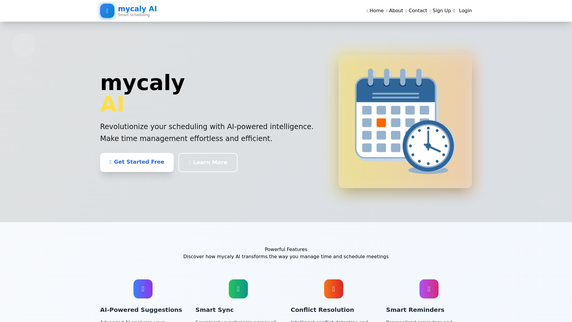 website screenshot of https://mycalyai.com/