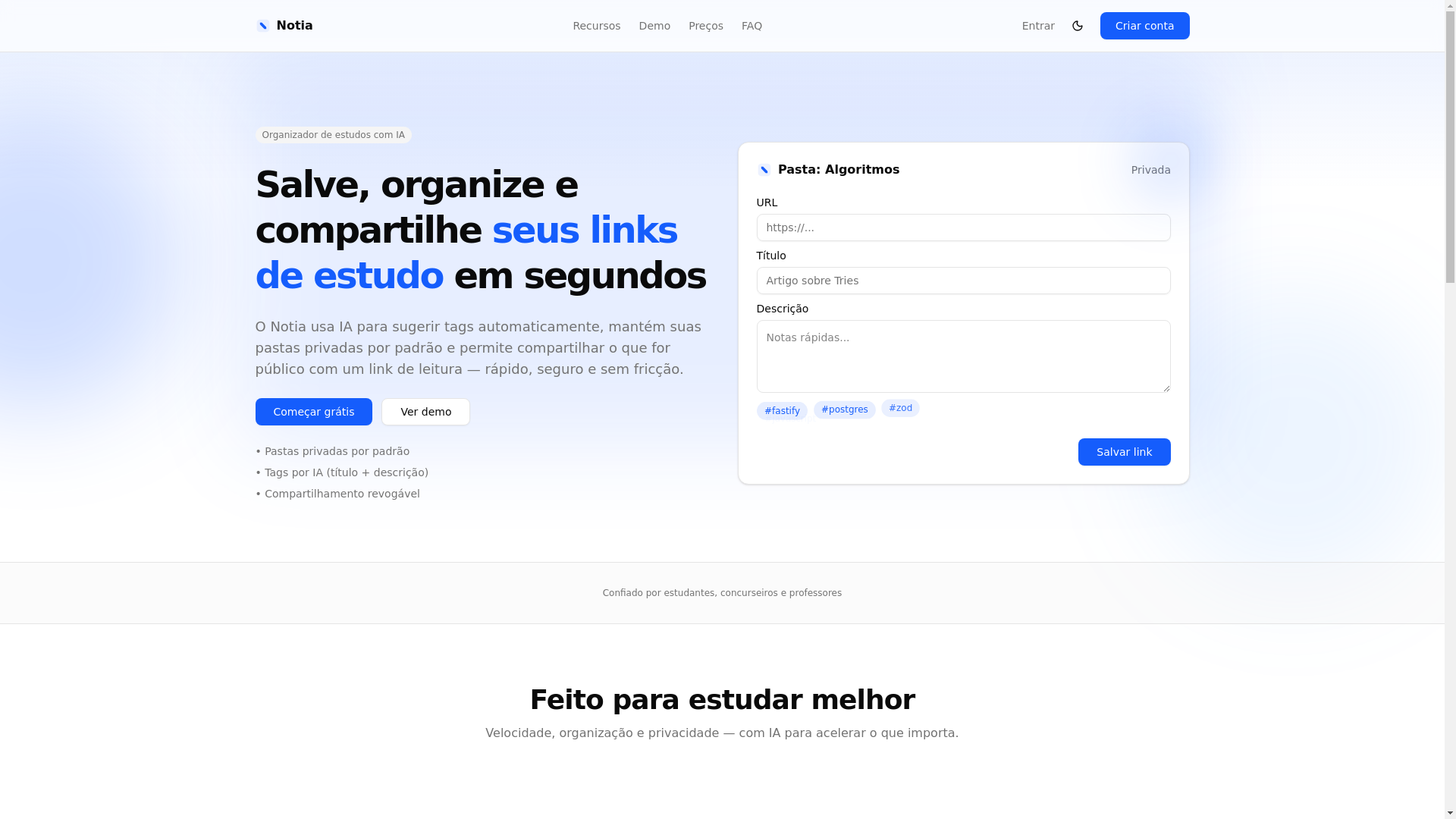 website screenshot of https://notia.me/