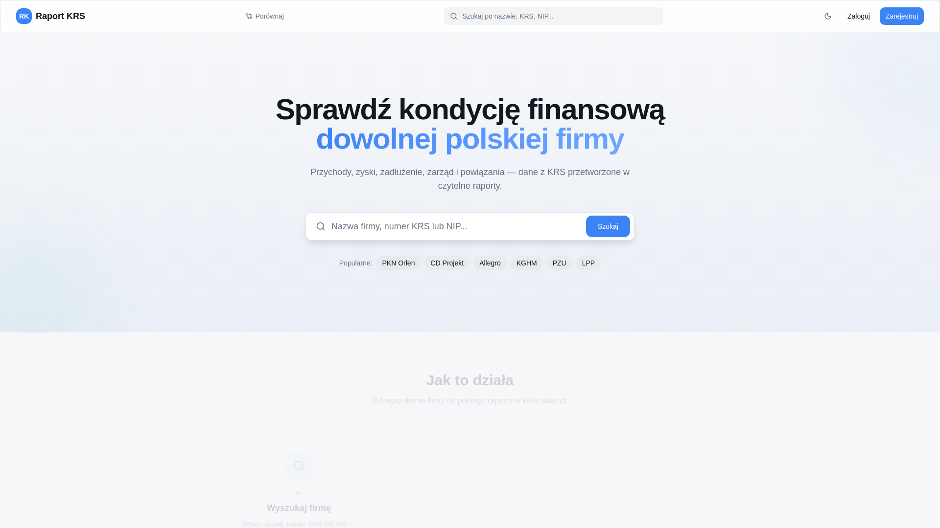 website screenshot of https://raportkrs.pl/