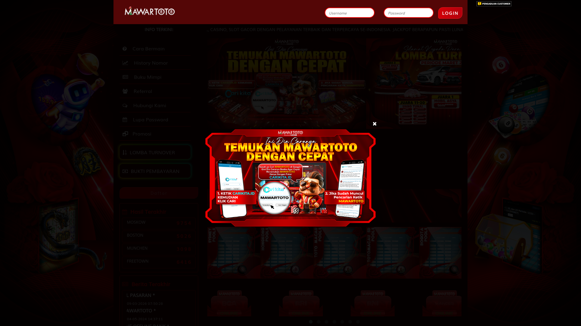website screenshot of https://mawartotoselatan.com