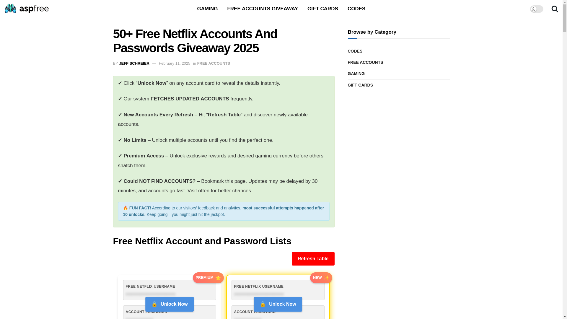 website screenshot of https://aspfree.com/free-netflix-account-password/