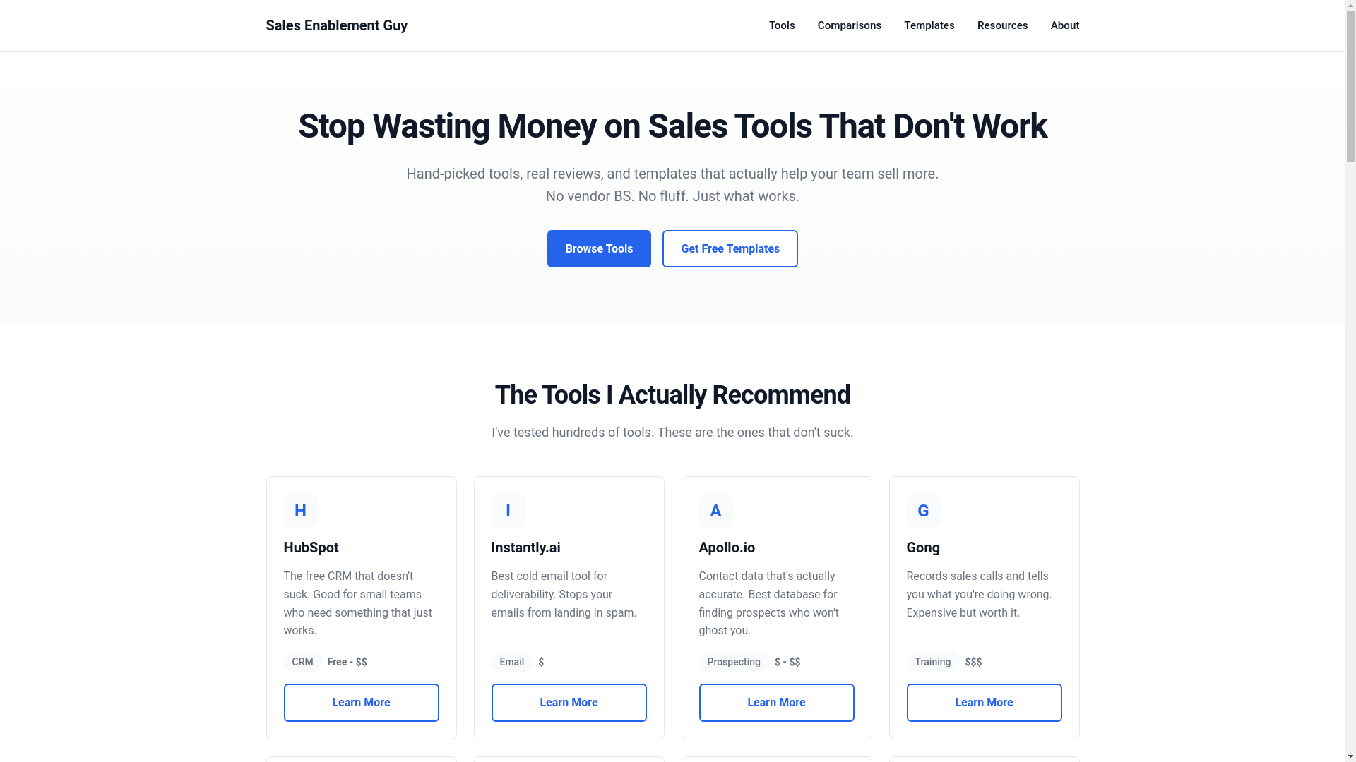 website screenshot of https://salesenablementguy.pages.dev/