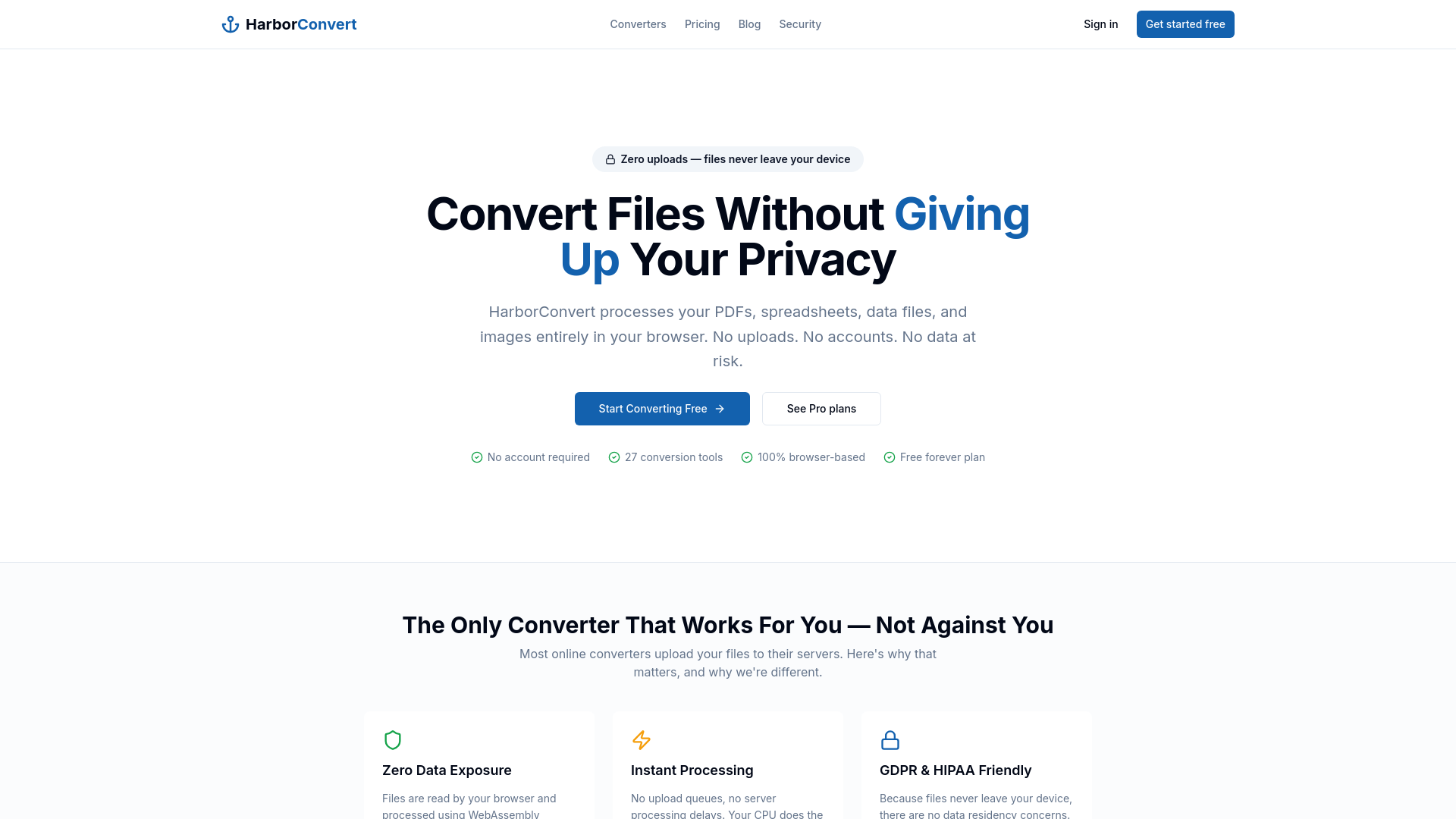 website screenshot of https://harborconvert.com/