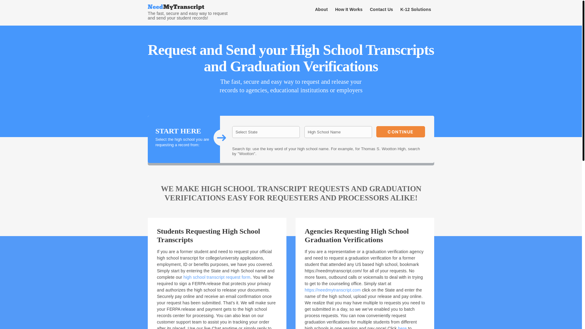 website screenshot of https://needmytranscript.com/