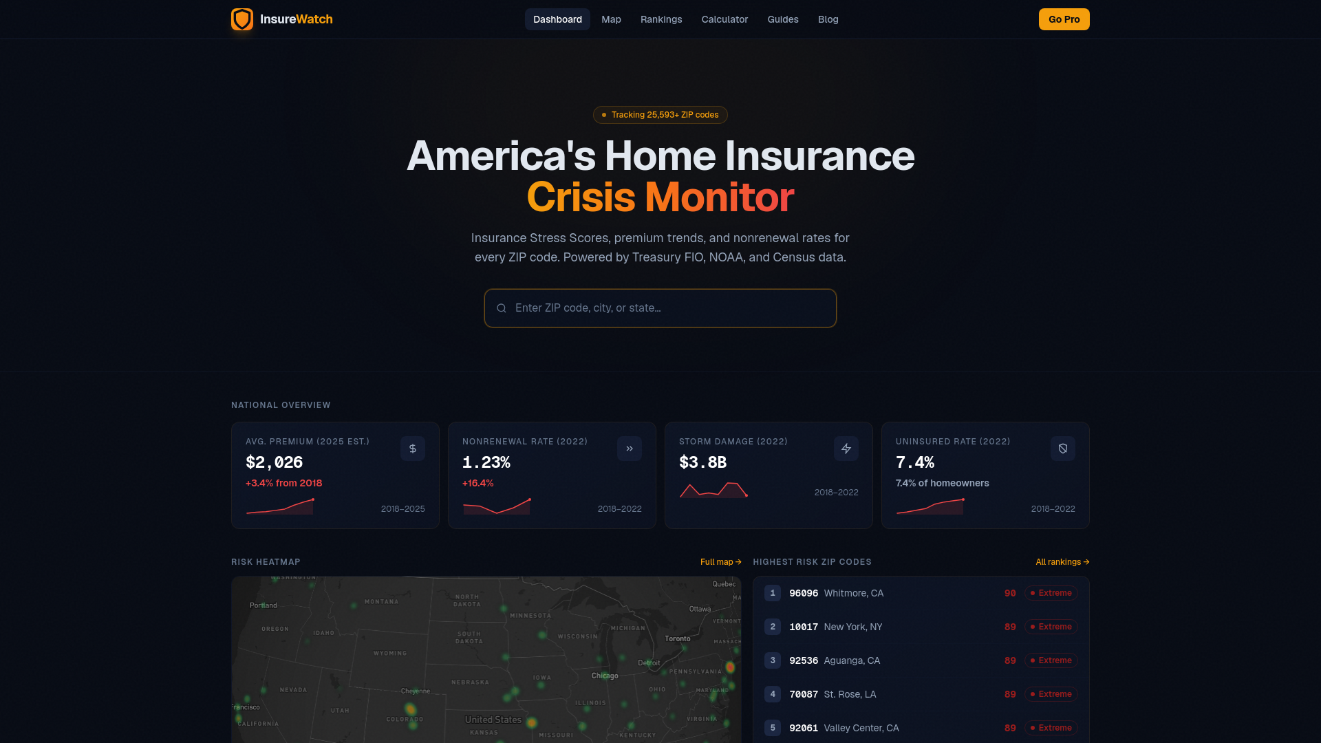website screenshot of https://insurewatch.live/