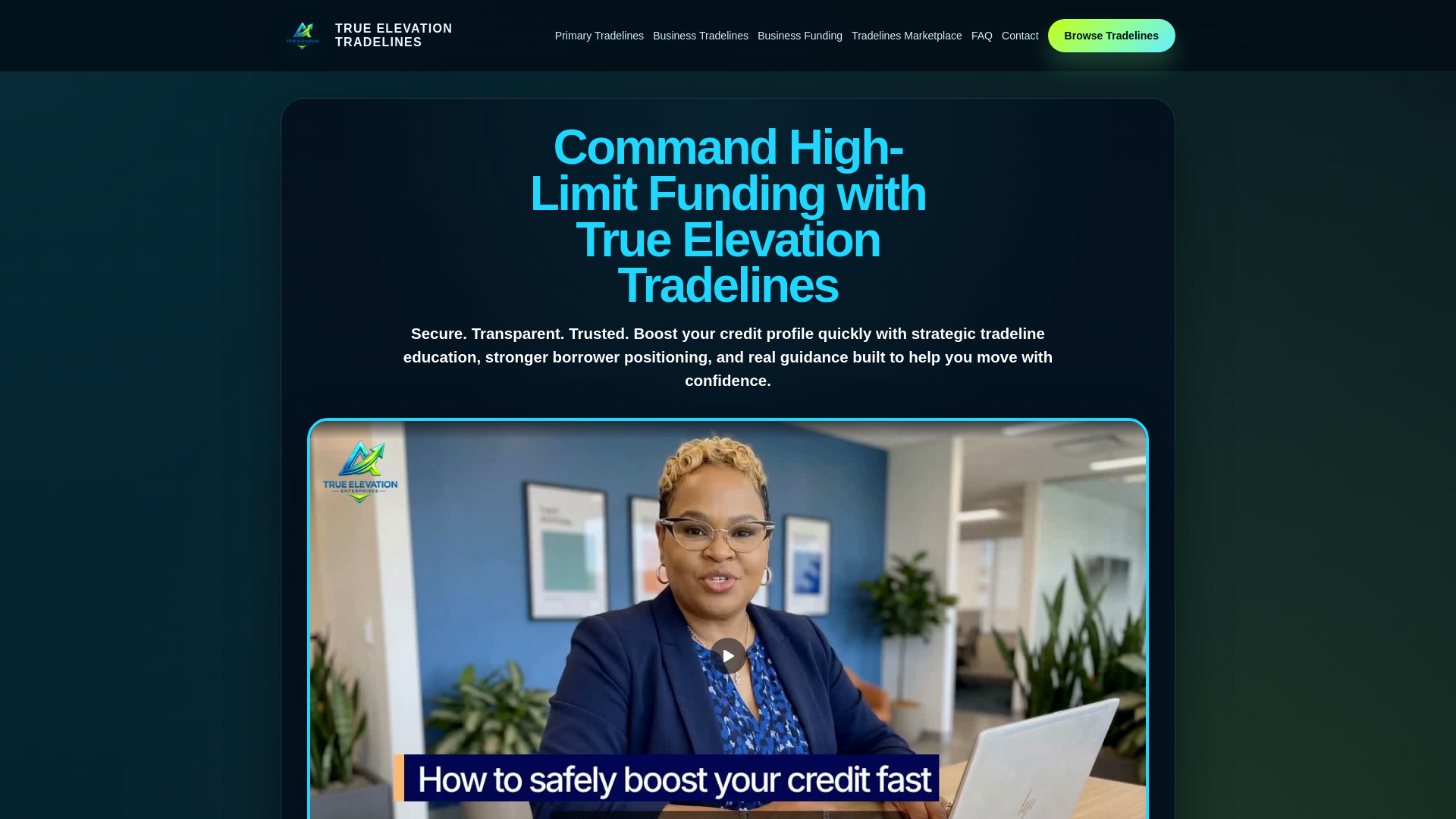 website screenshot of https://trueelevationtradelines.com/