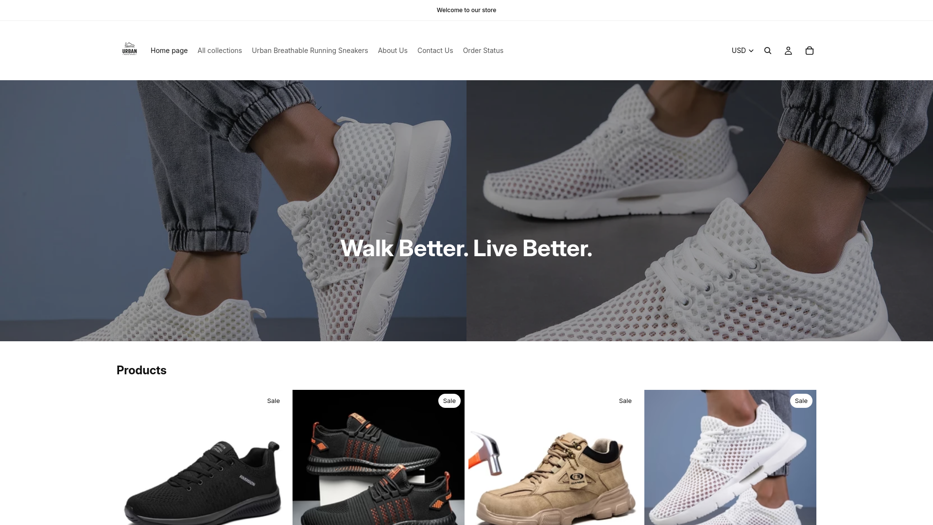 website screenshot of https://urbanmensshoes.store/