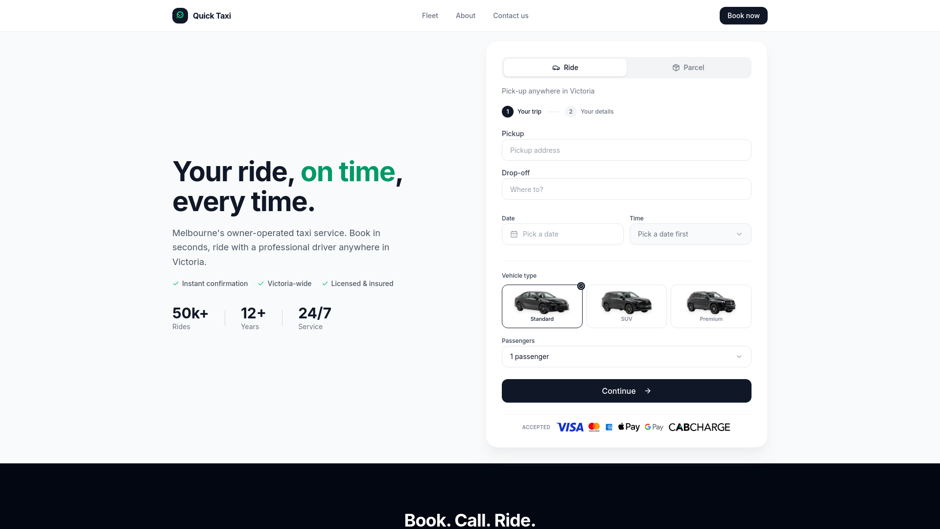 website screenshot of https://quicktaxi.com.au/