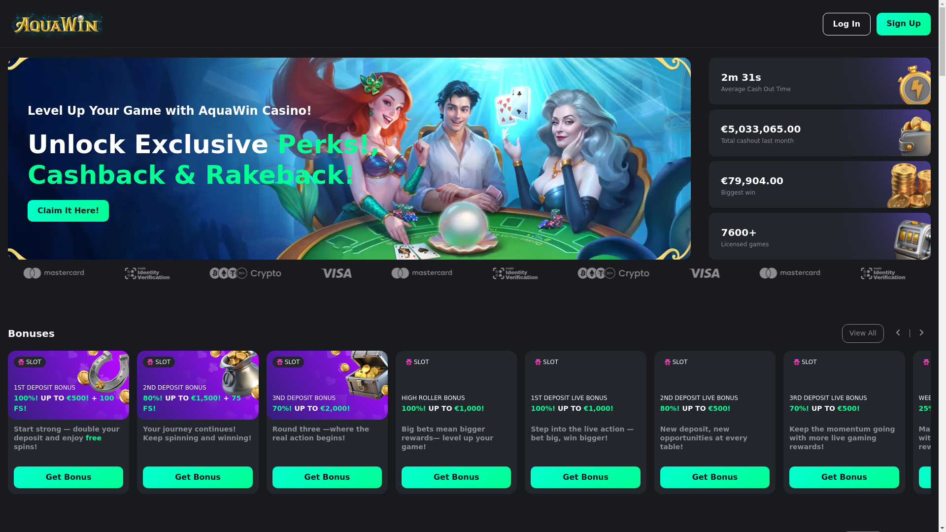 website screenshot of https://aquawincasinos.net/