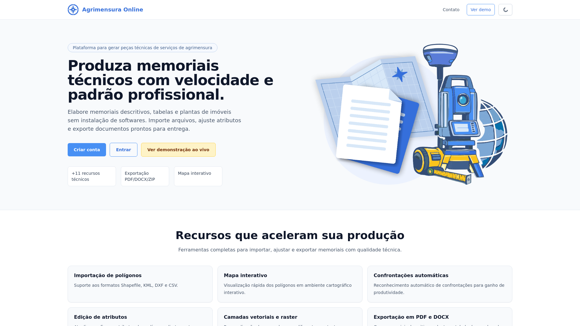 website screenshot of https://agrimensuraonline.com.br/