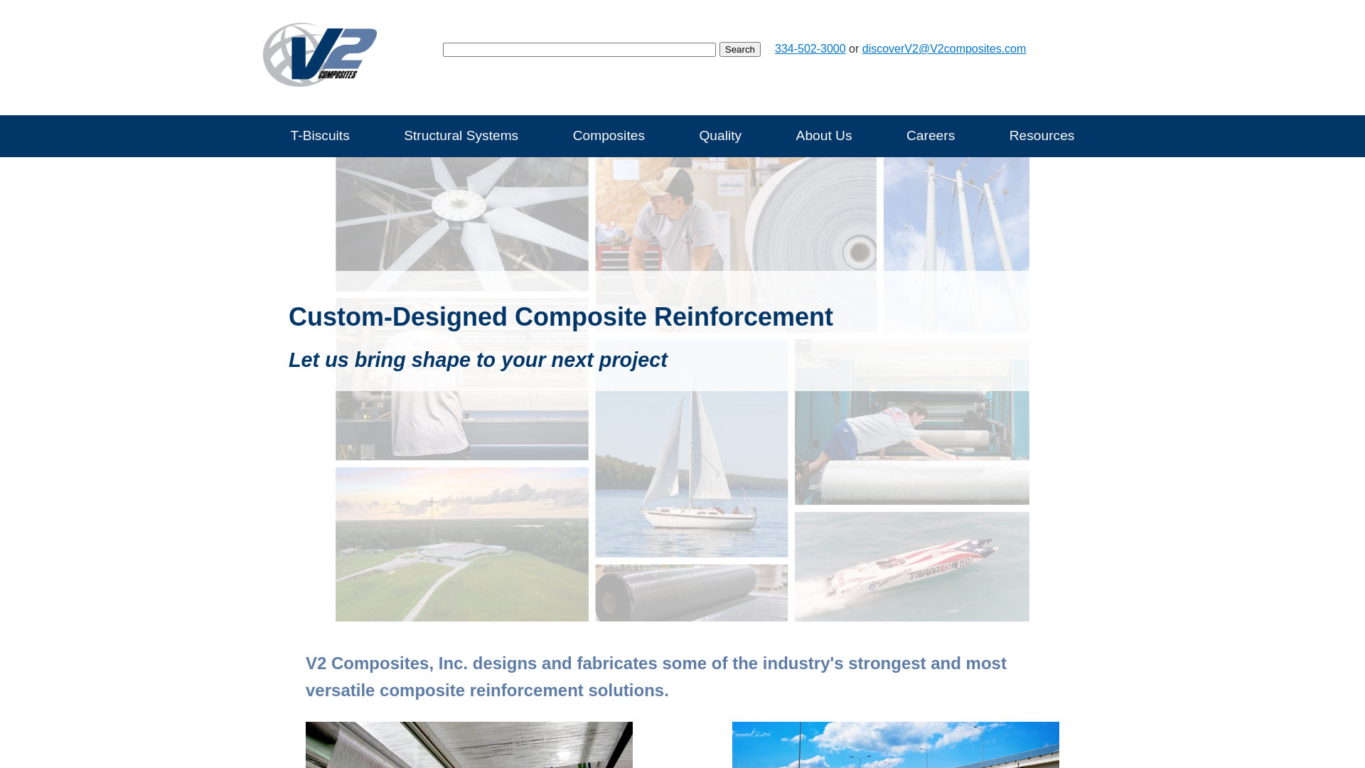 website screenshot of https://www.v2composites.com