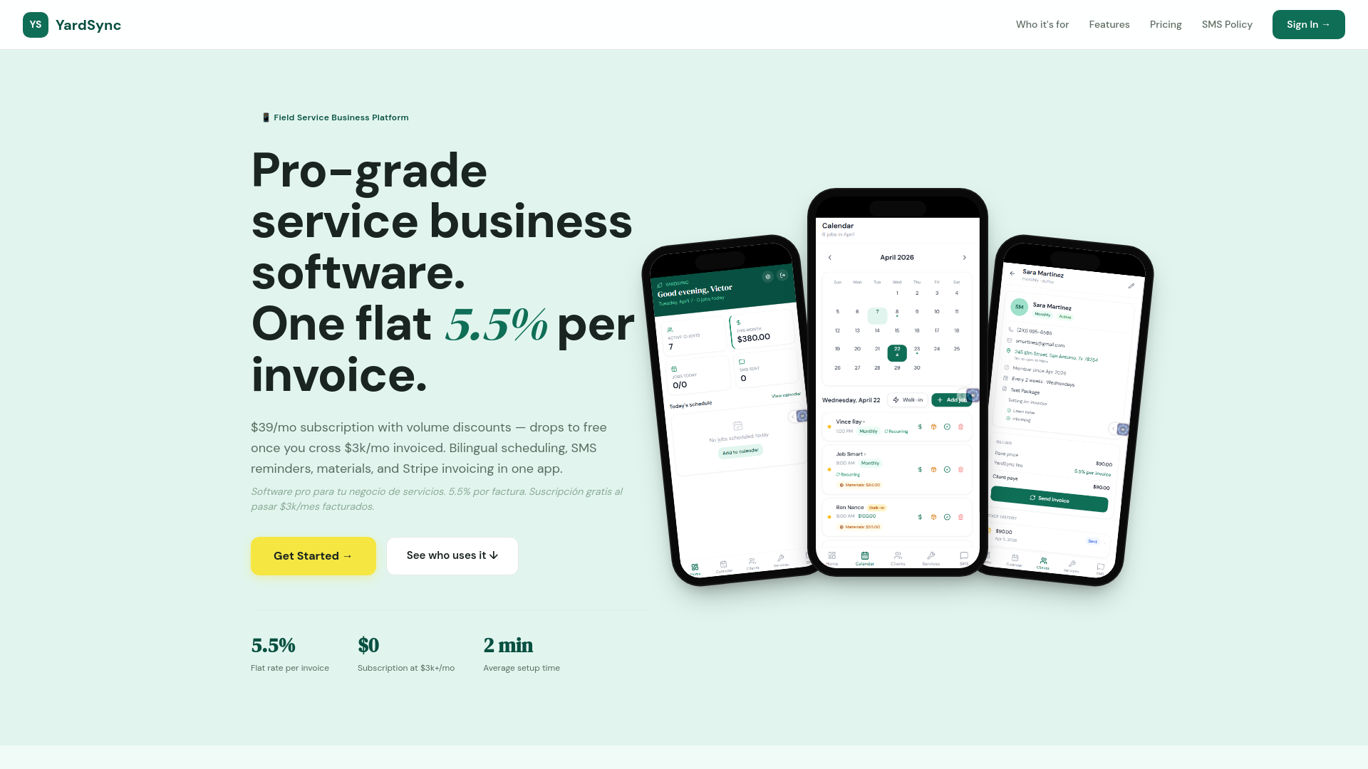 website screenshot of https://yardsyncapp.com/