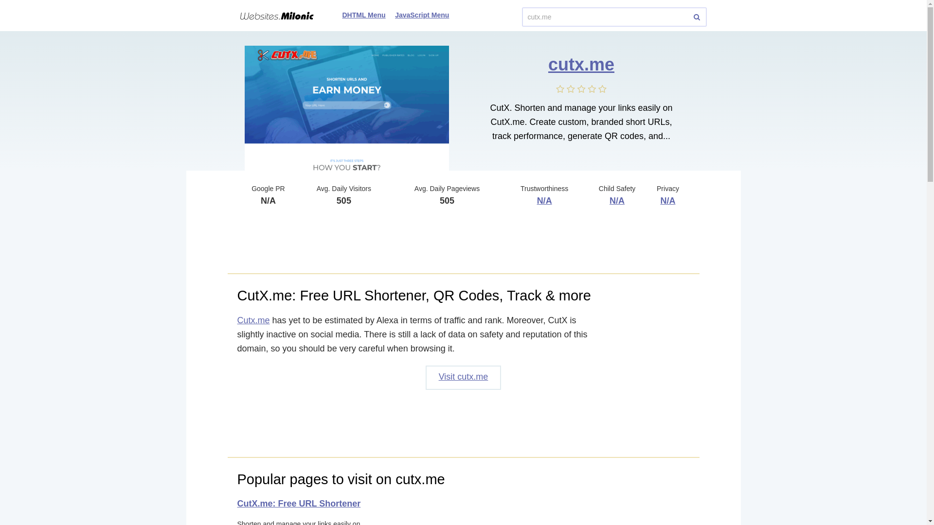 website screenshot of http://websites.milonic.com/cutx.me