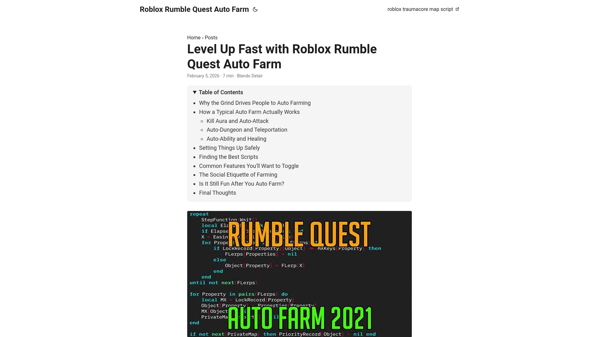 website screenshot of https://roblox-rumble-quest-auto-farm.pages.dev/