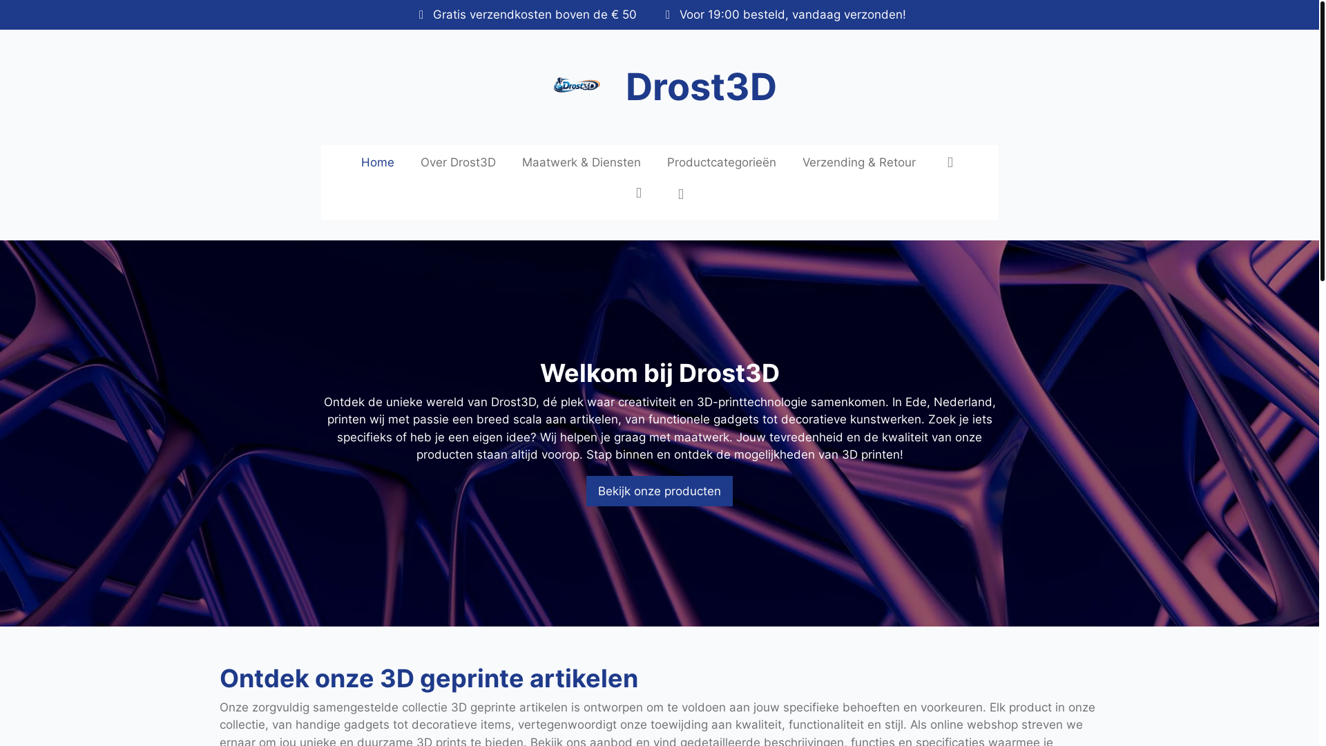 website screenshot of https://drost3d.nl/