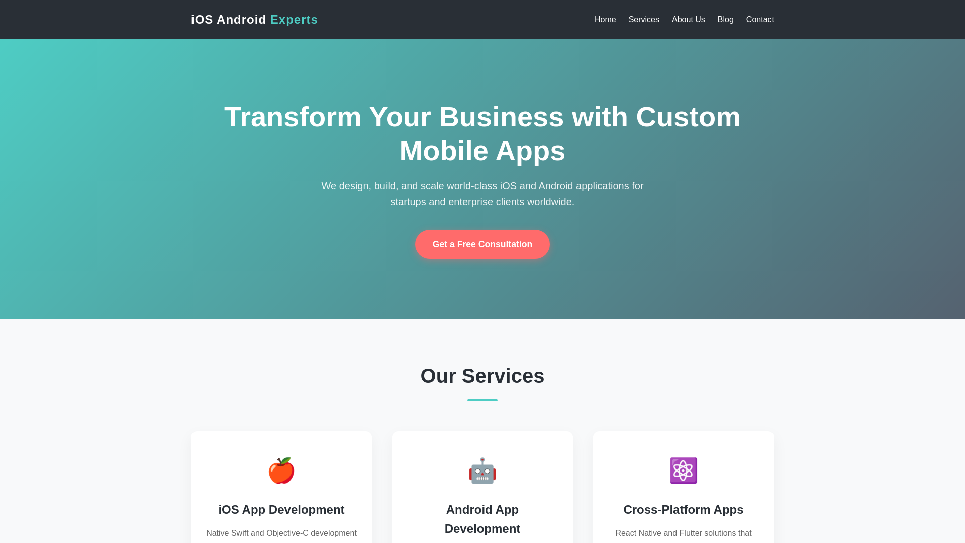 website screenshot of https://iosandroidexperts.com