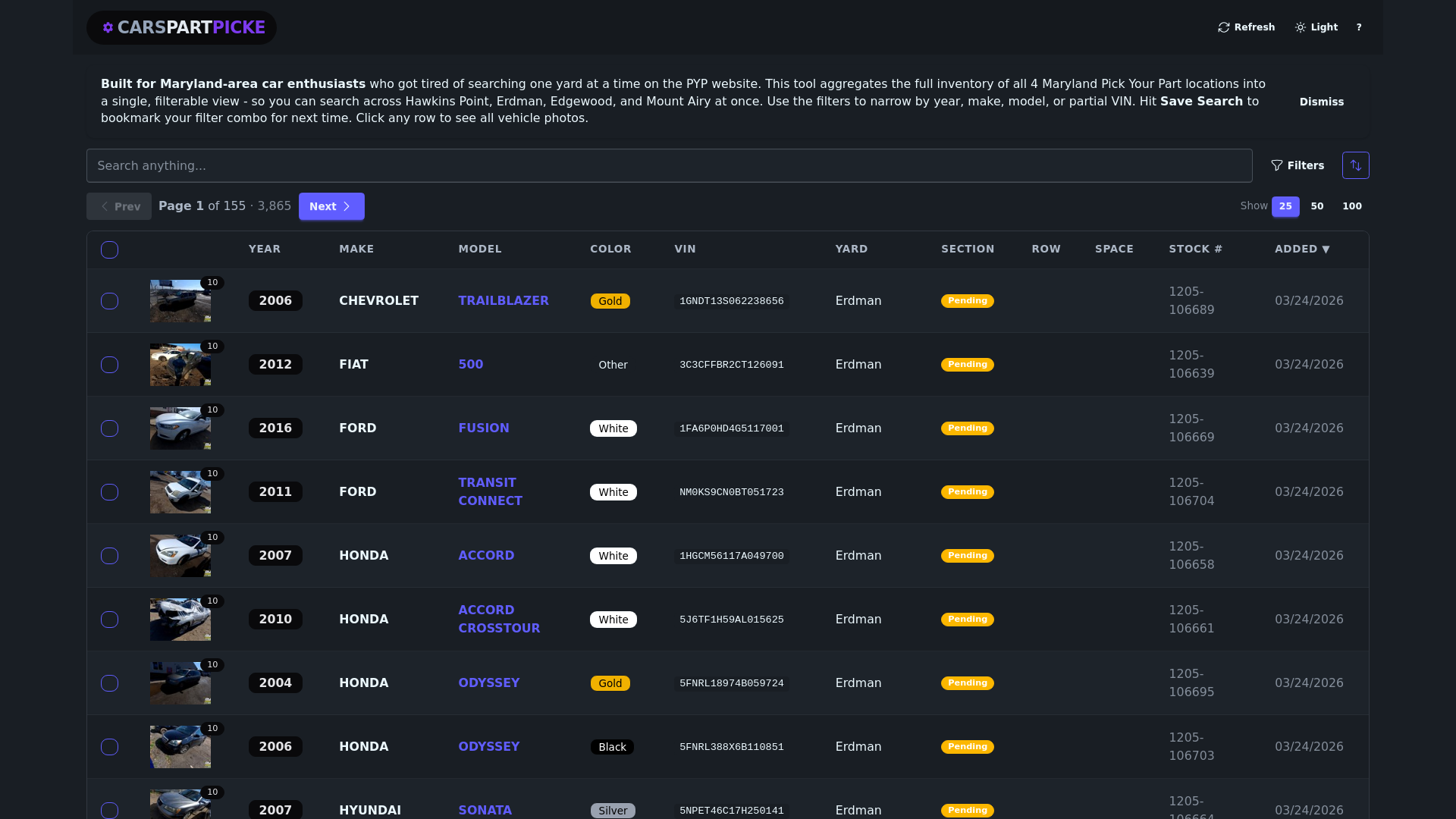 website screenshot of https://carspartpicker.com/