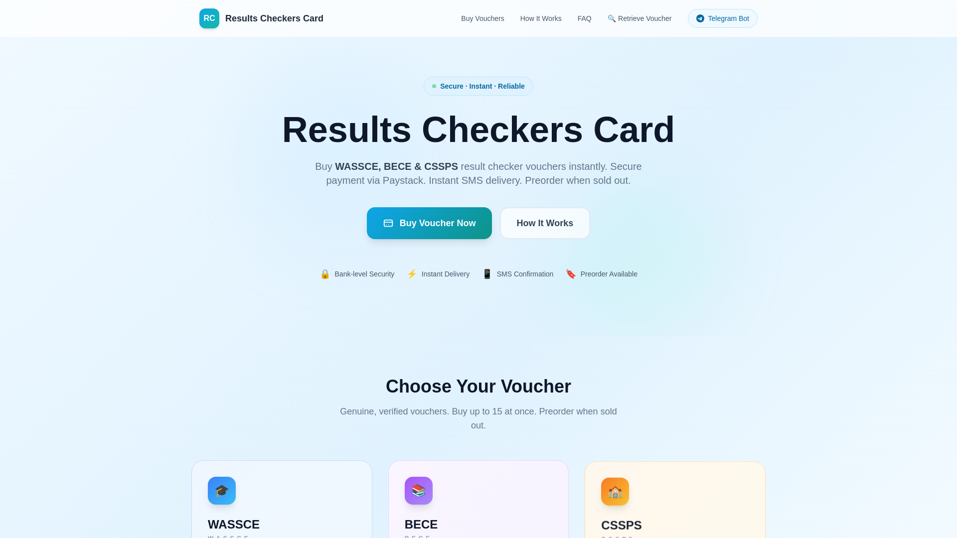 website screenshot of https://resultscheckerscard.com