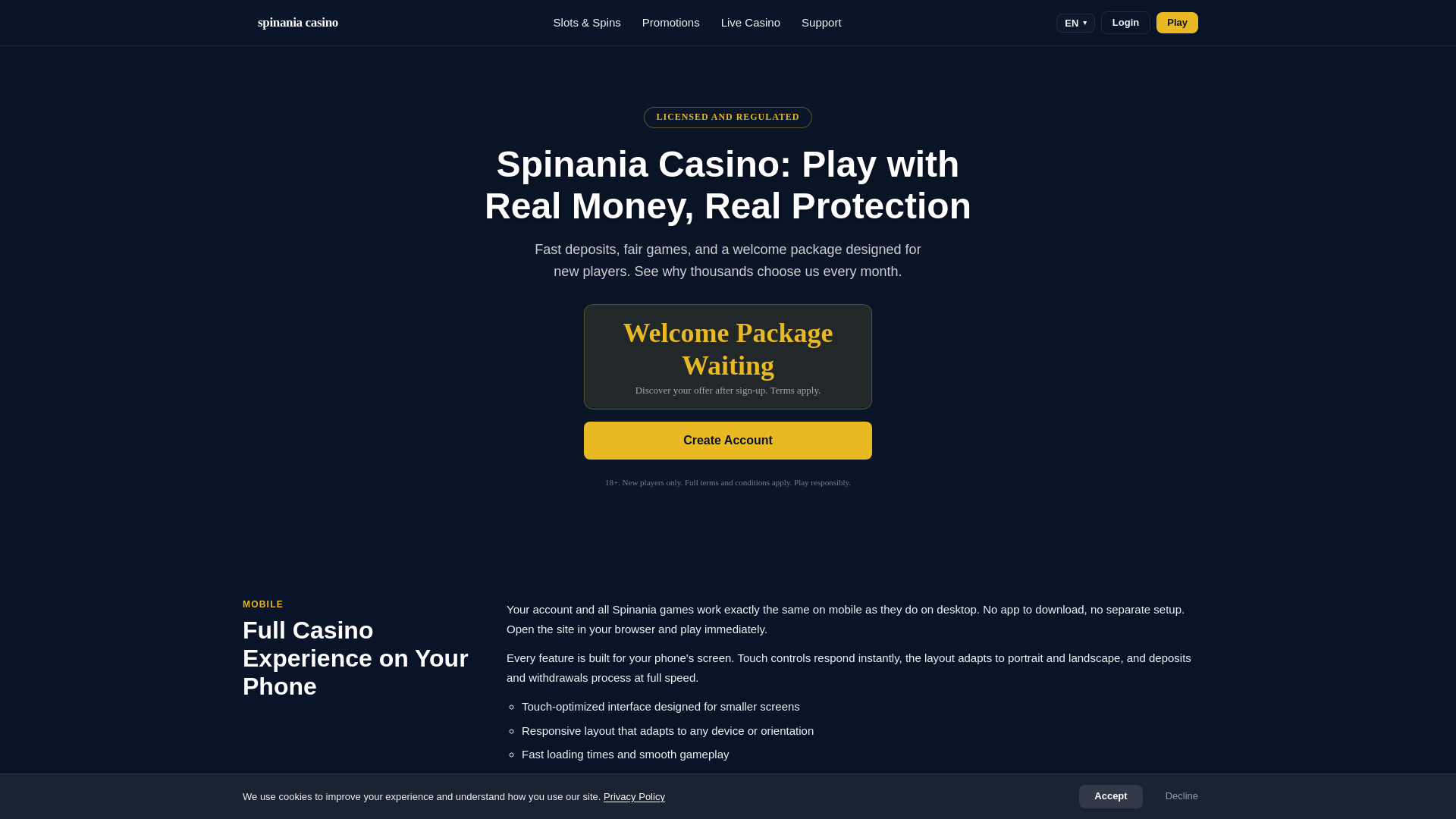 website screenshot of https://spinania-online.com/