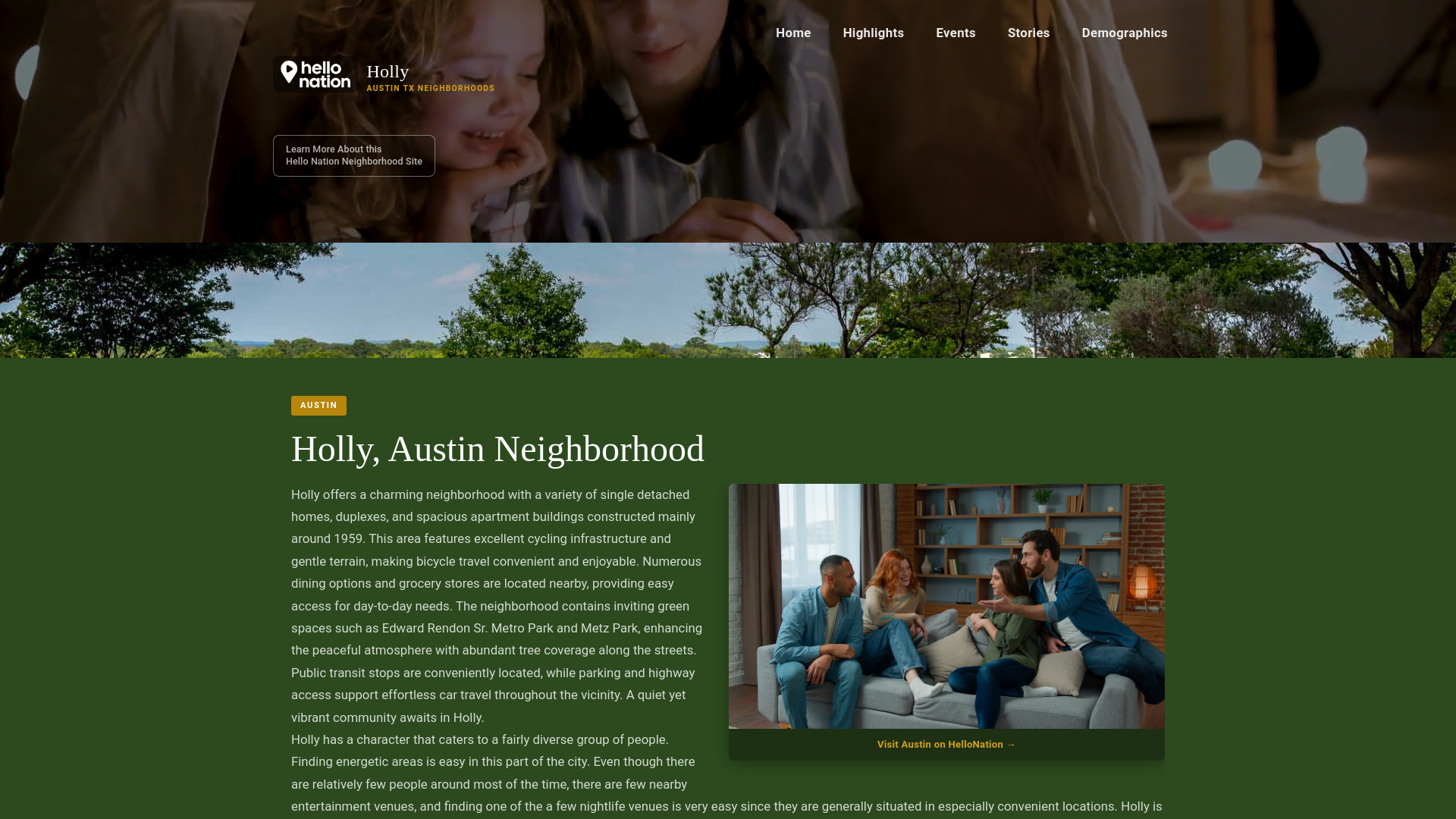 website screenshot of https://hollyaustinneighborhood.org/