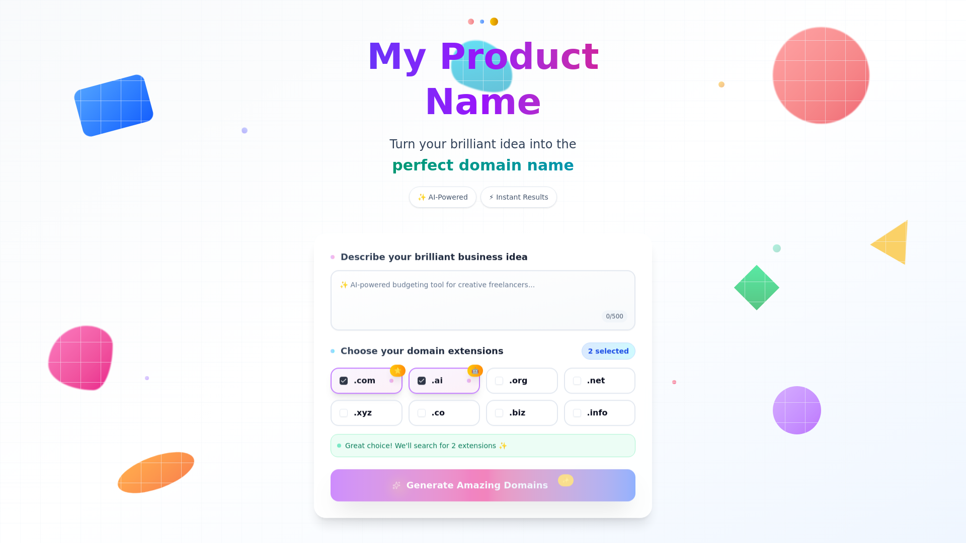 website screenshot of https://myproductname.com/