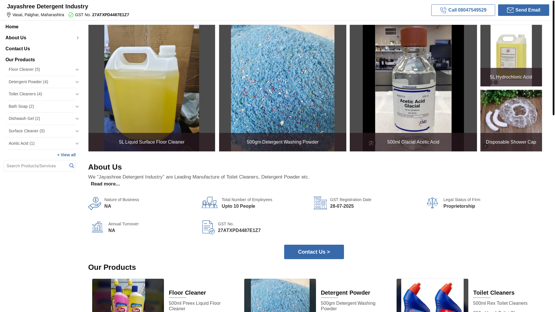 website screenshot of https://jayashreedetergentindustry.com/
