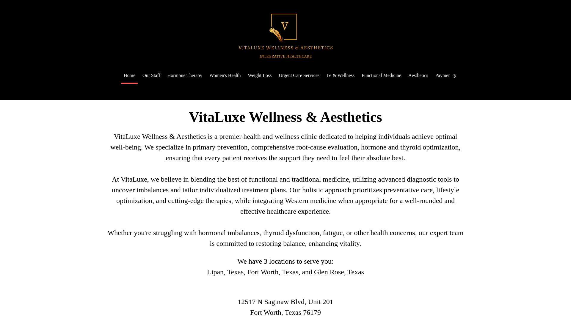 website screenshot of https://vitaluxewellnessclinics.com/