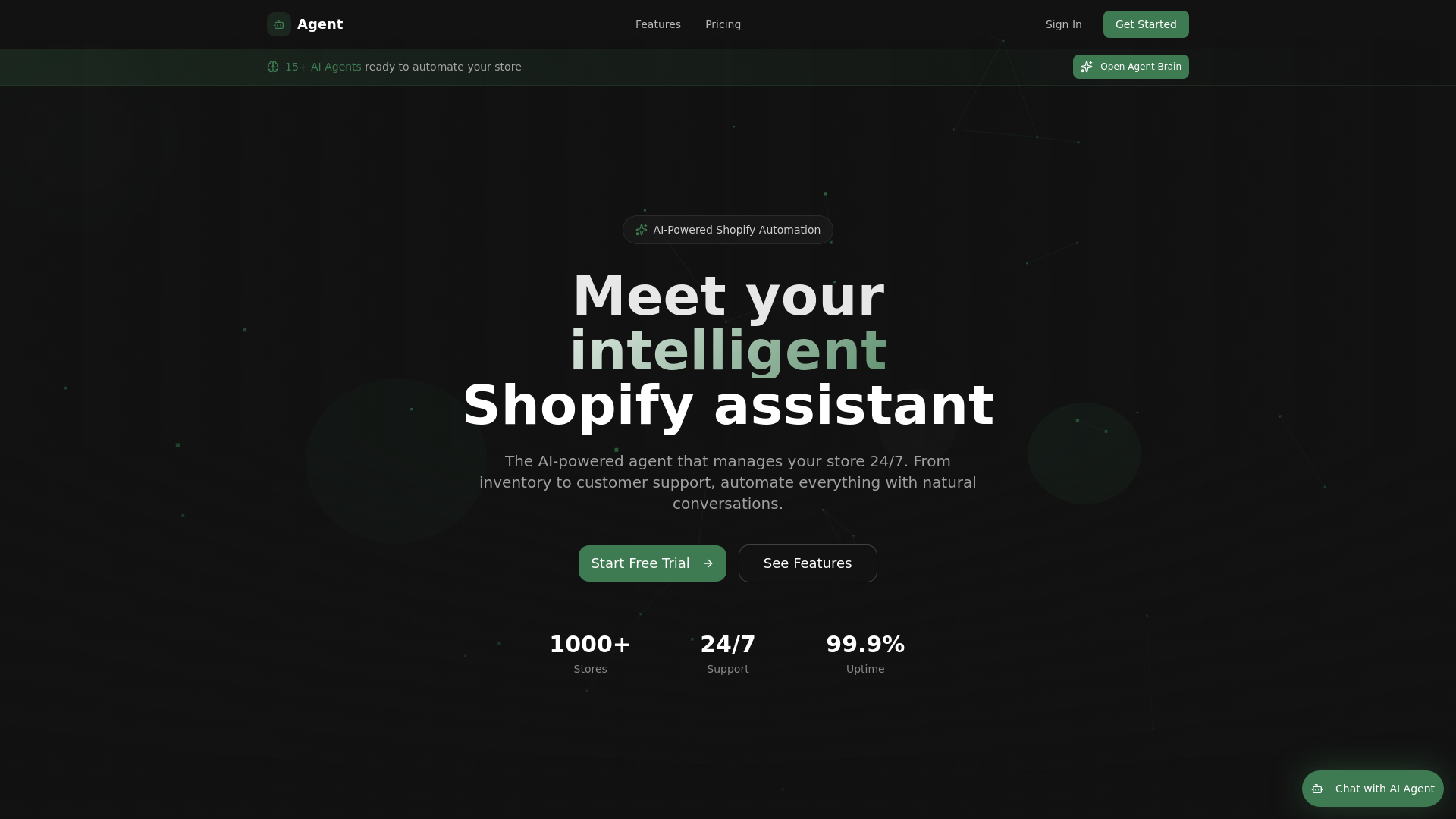 website screenshot of https://shopify-ai-agent-frontend.pages.dev/