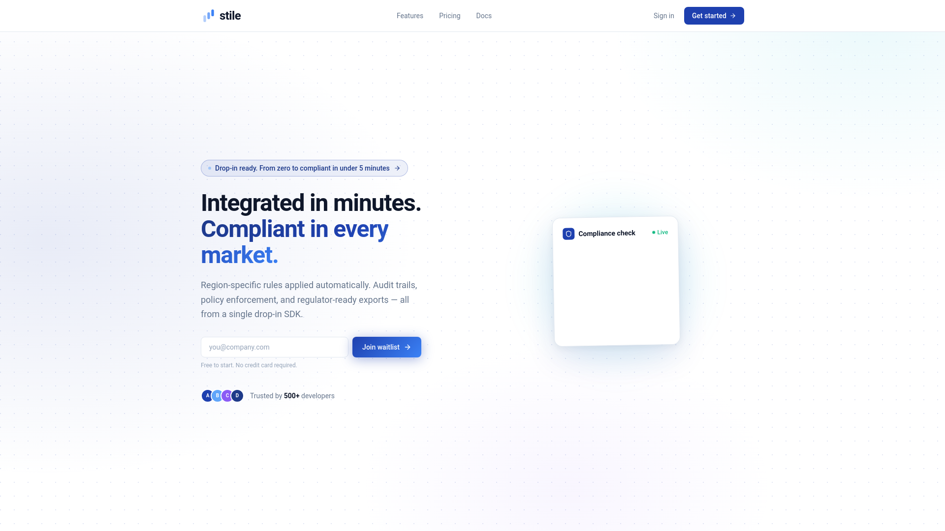 website screenshot of https://usestile.com